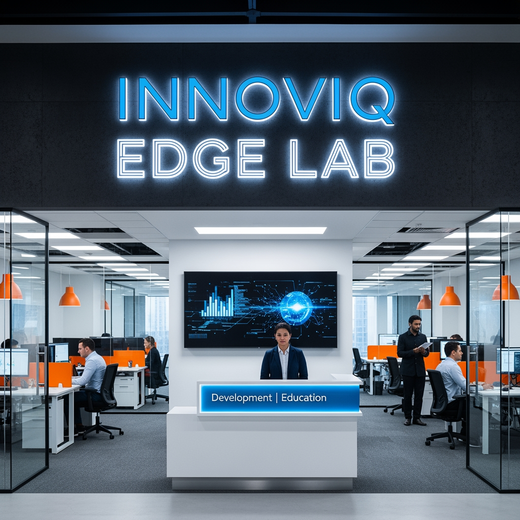 AI Design for MY COMPANY NAME IS INNOVIQ EDGE LAB IT IS AN IT COMPNAY THAT WORK IN DEVELOPMENT EDUCATION