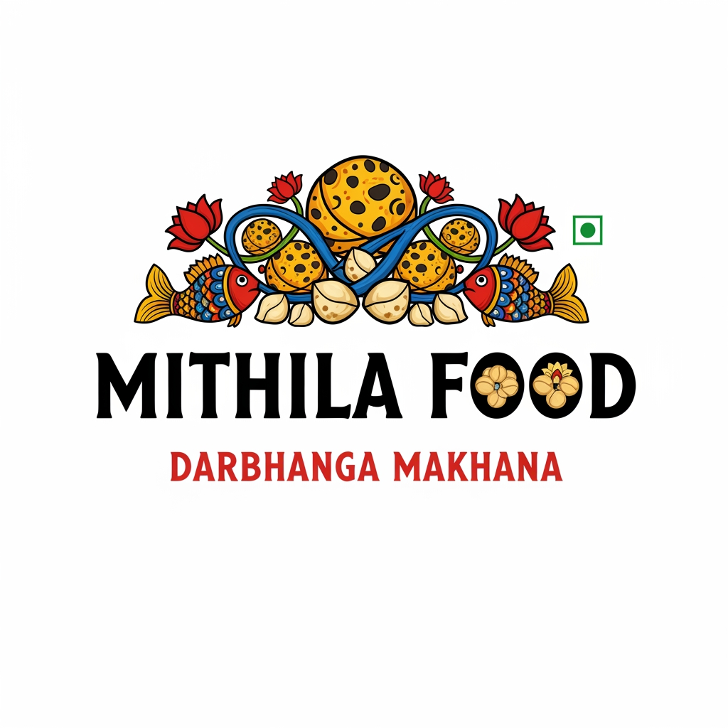 AI Design for create logo as Mithila Food as logo and branding as Darbhanga Makhana