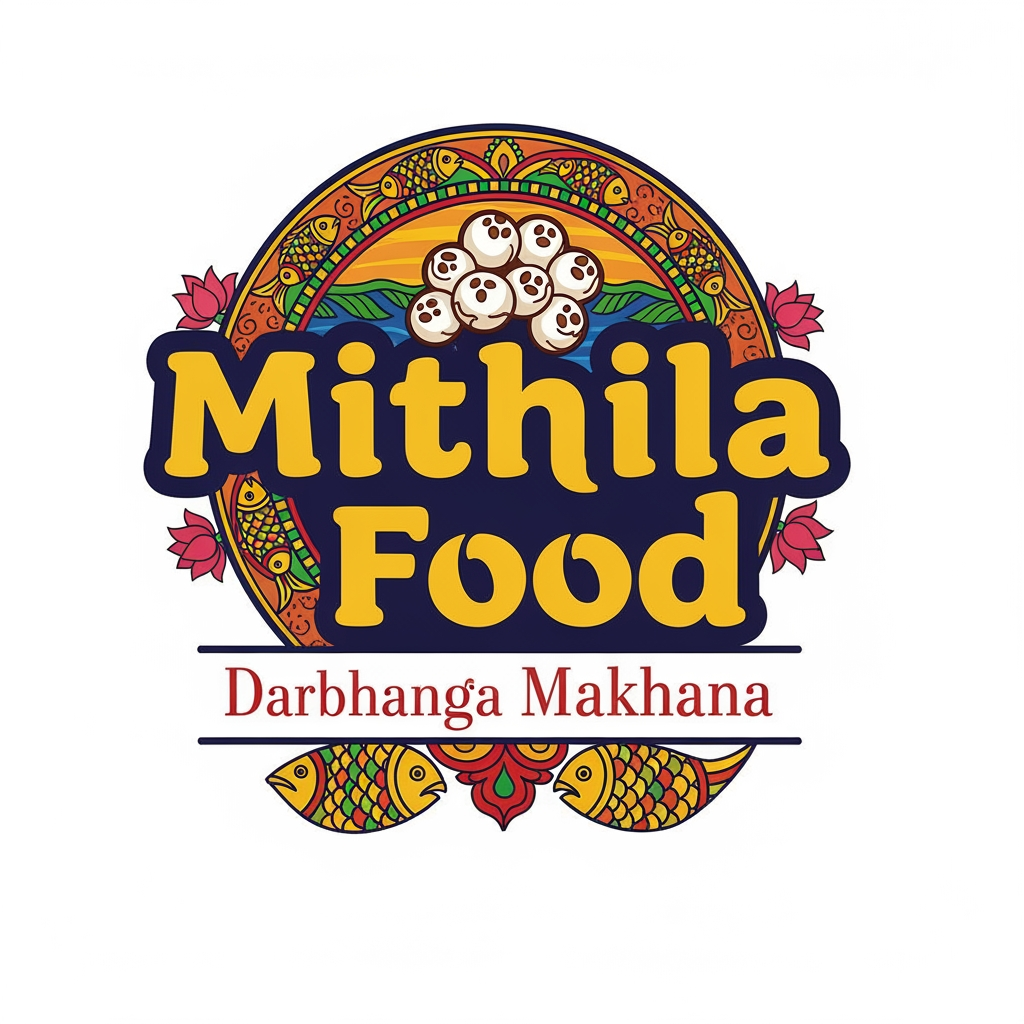 AI Design for create logo as Mithila Food as logo and branding as Darbhanga Makhana