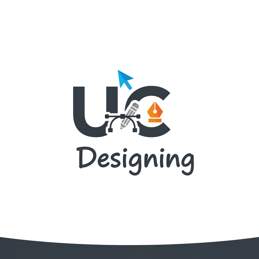AI Design for A logo saying UC designing which is short and quirky and shows skillset excellence in work and a large work expertise