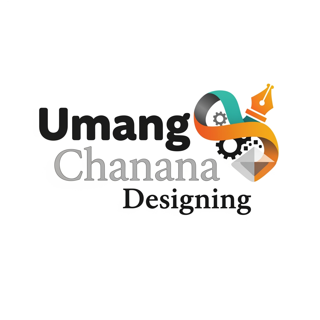 AI Design for A logo saying umang chanana designing which is short and quirky and shows skillset excellence in work and a large work expertise