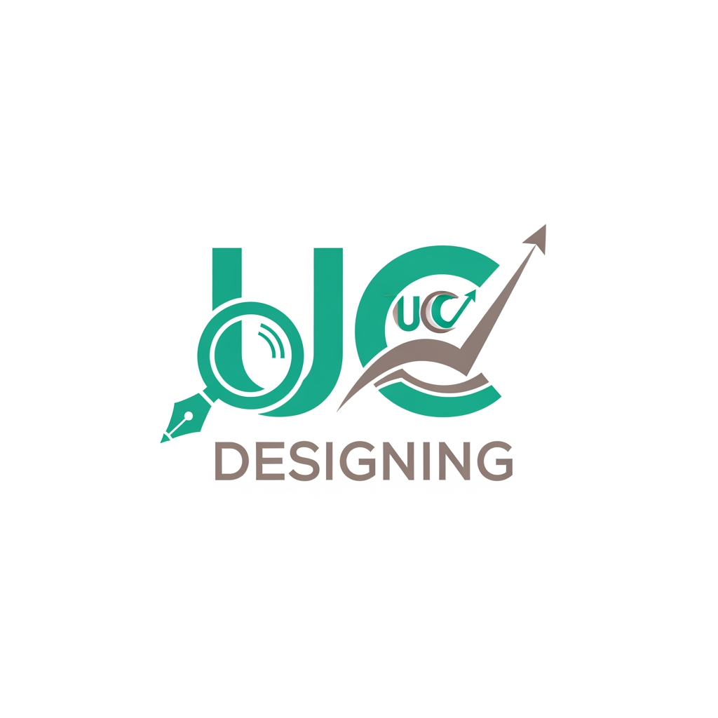 AI Design for A logo saying UC designing which is short and quirky and shows skillset excellence in work and a large work expertise