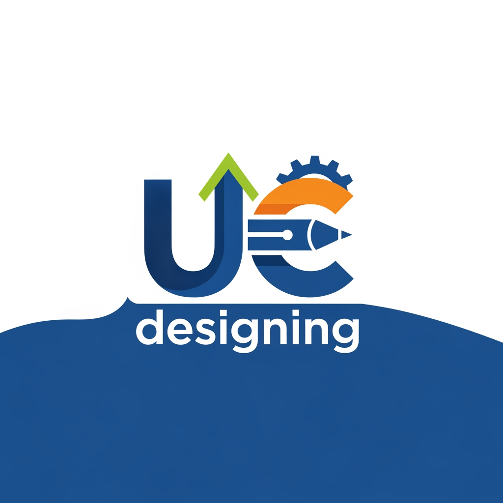 AI Design for A logo saying UC designing which is short and quirky and shows skillset excellence in work and a large work expertise