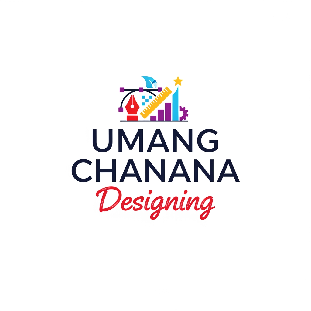 AI Design for A logo saying umang chanana designing which is short and quirky and shows skillset excellence in work and a large work expertis