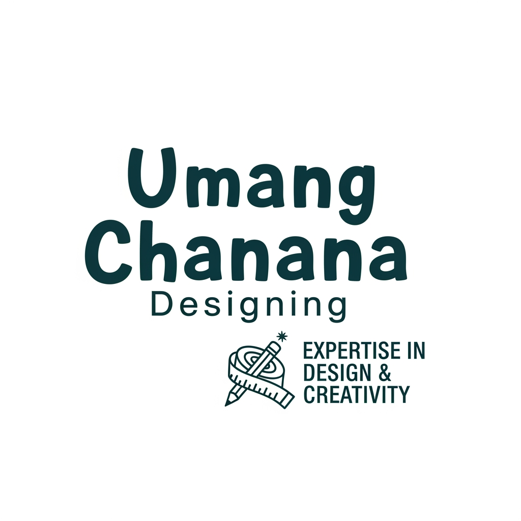 AI Design for A logo saying umang chanana designing which is short and quirky and shows skillset excellence in work and a large work expertis