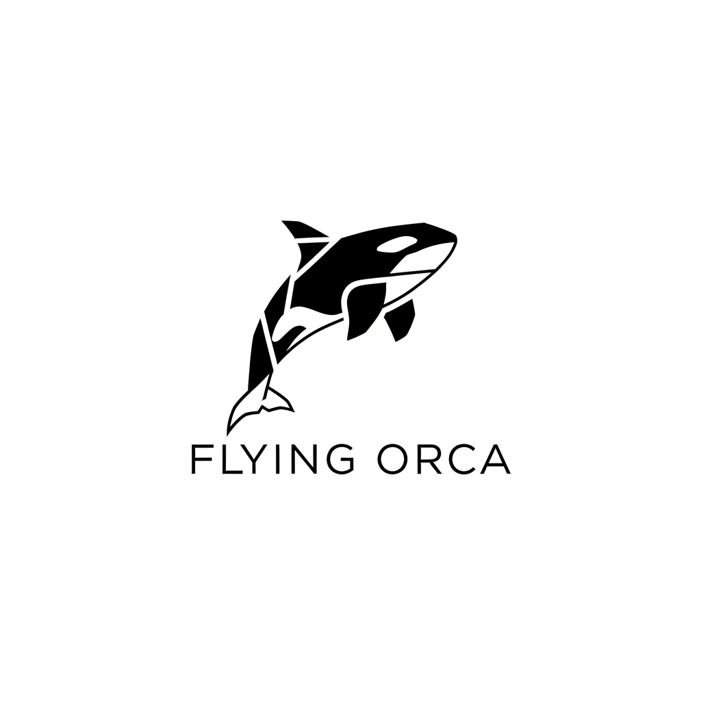 AI Design for i wanted to create a llogo for a clothing brand, basically they sell just black and white t-shirt only for corporate purposes. The brand name in Flying Orca, so i need a logo related to Orca only and it should be towards orca only, maybe a geometric shape logo or somethinf unique, make it o premium side
more premium option minimal