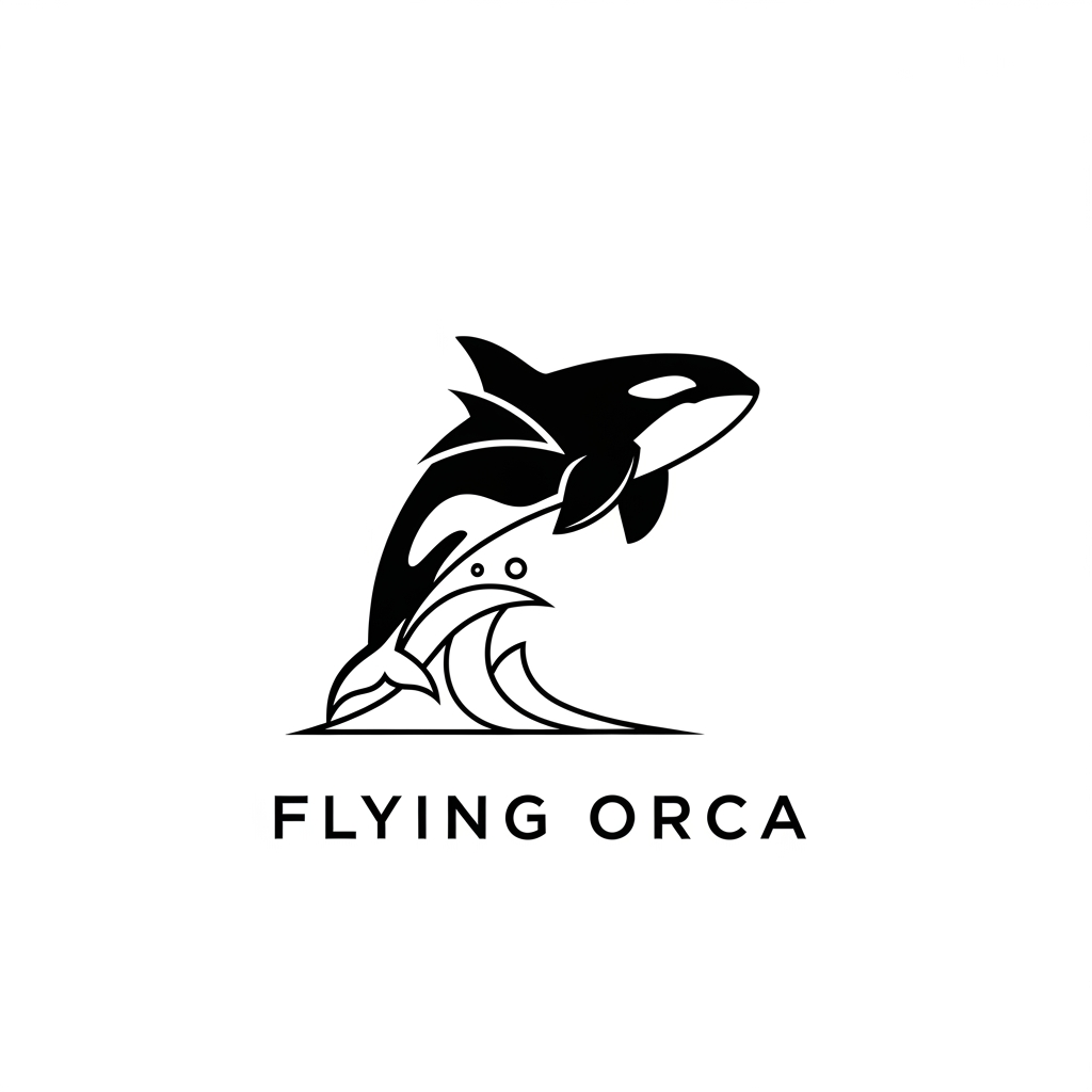 AI Design for i wanted to create a llogo for a clothing brand, basically they sell just black and white t-shirt only for corporate purposes. The brand name in Flying Orca, so i need a logo related to Orca only and it should be towards orca only, maybe a geometric shape logo or somethinf unique, make it o premium side
more premium option minimal