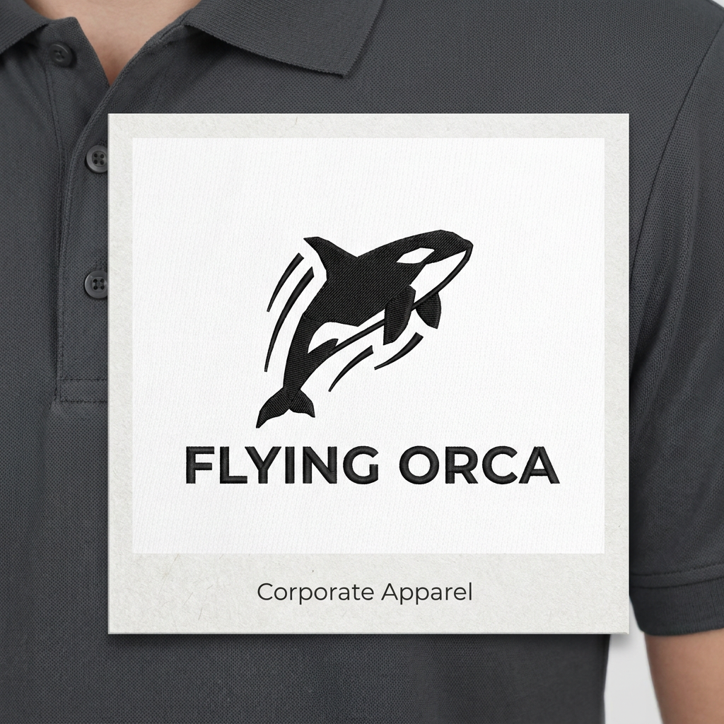AI Design for A premium, minimalist logo design for a corporate apparel brand named Flying Orca. The design features a sleek, geometric silhouette of an orca whale constructed from clean, sharp lines, exuding professionalism and sophistication. Rendered in a high-contrast monochrome black and white palette, the aesthetic is modern, elegant, and perfectly balanced for high-end corporate branding.
More suggestion i need and makw it a minimal