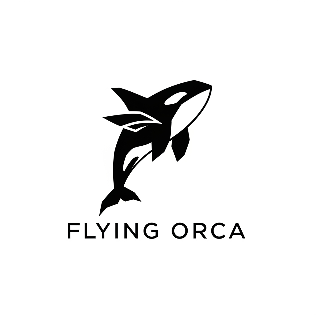 AI Design for i wanted to create a llogo for a clothing brand, basically they sell just black and white t-shirt only for corporate purposes. The brand name in Flying Orca, so i need a logo related to Orca only and it should be towards orca only, maybe a geometric shape logo or somethinf unique, make it o premium side