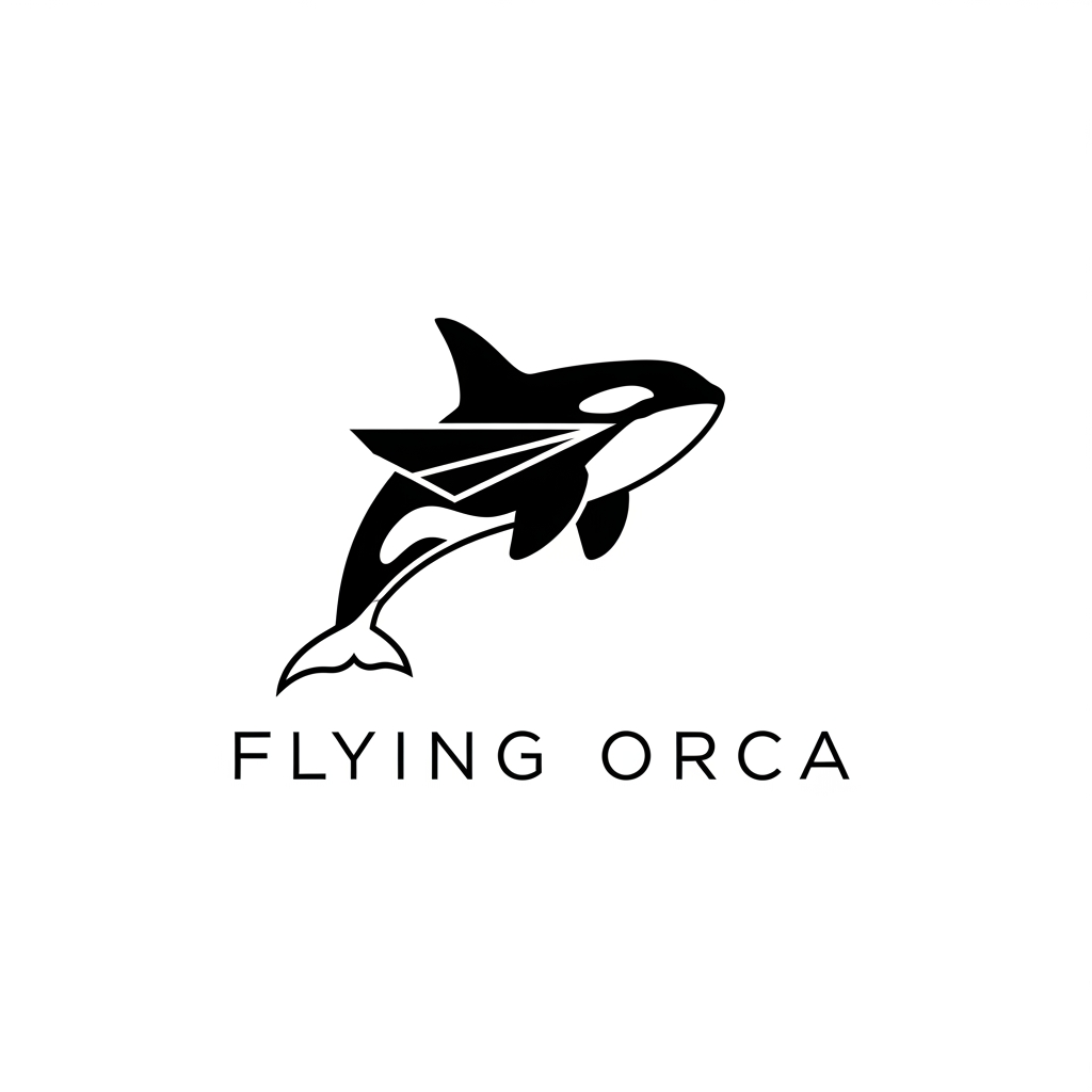 AI Design for i wanted to create a llogo for a clothing brand, basically they sell just black and white t-shirt only for corporate purposes. The brand name in Flying Orca, so i need a logo related to Orca only and it should be towards orca only, maybe a geometric shape logo or somethinf unique, make it o premium side
