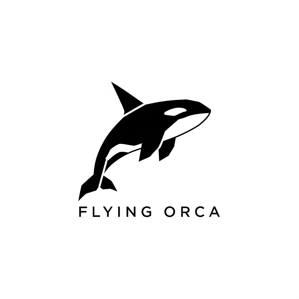 AI Design for i wanted to create a llogo for a clothing brand, basically they sell just black and white t-shirt only for corporate purposes. The brand name in Flying Orca, so i need a logo related to Orca only and it should be towards orca only, maybe a geometric shape logo or somethinf unique, make it o premium side