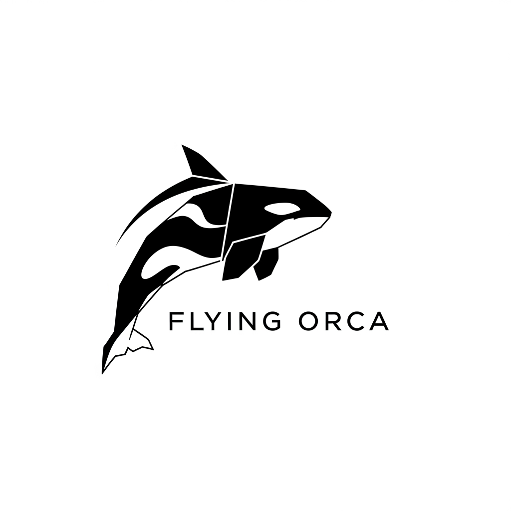 AI Design for i wanted to create a llogo for a clothing brand, basically they sell just black and white t-shirt only for corporate purposes. The brand name in Flying Orca, so i need a logo related to Orca only and it should be towards orca only, maybe a geometric shape logo or somethinf unique, make it o premium side