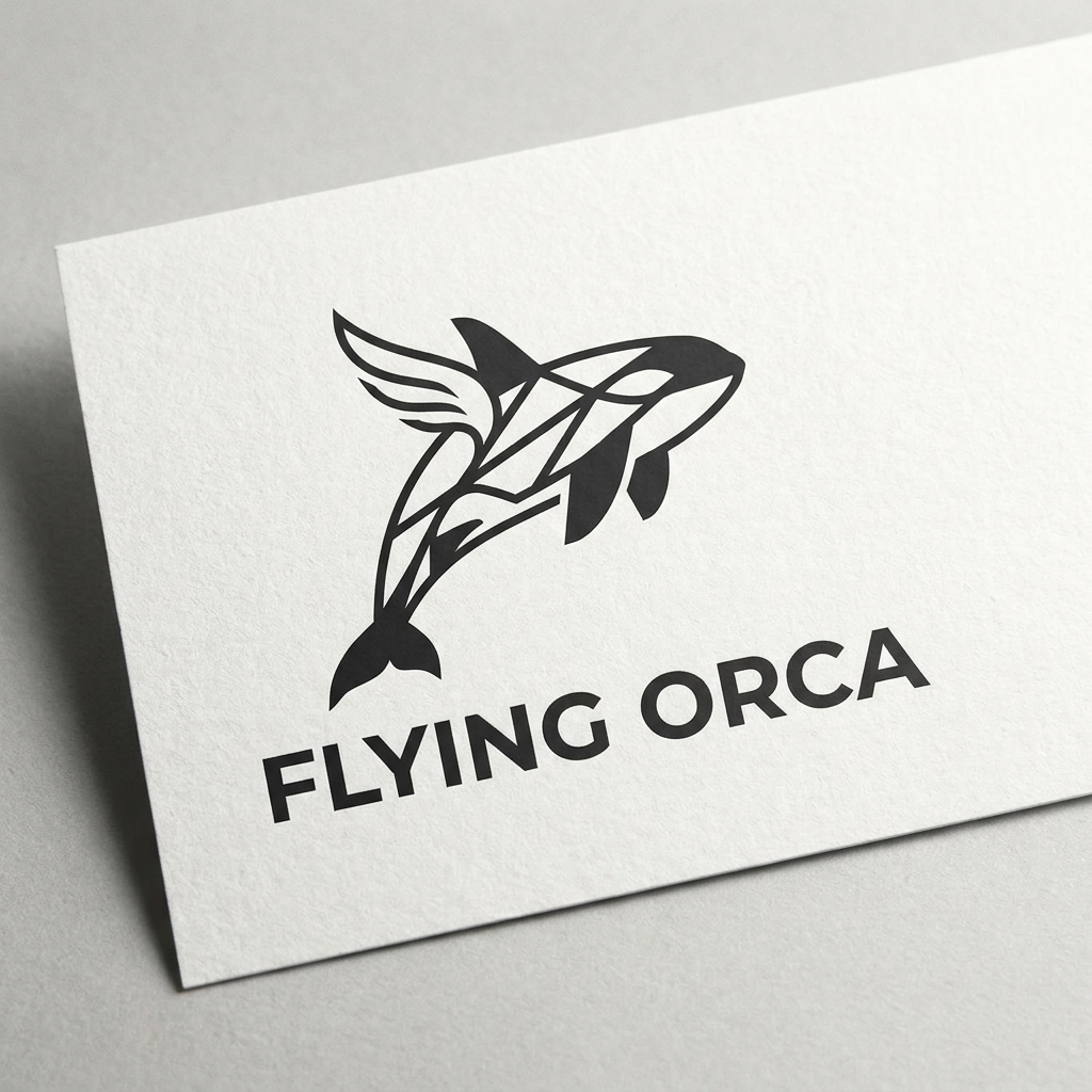 AI Design for A premium, minimalist logo design for a corporate apparel brand named Flying Orca. The design features a sleek, geometric silhouette of an orca whale constructed from clean, sharp lines, exuding professionalism and sophistication. Rendered in a high-contrast monochrome black and white palette, the aesthetic is modern, elegant, and perfectly balanced for high-end corporate branding.
More suggestion i need and makw it a minimal