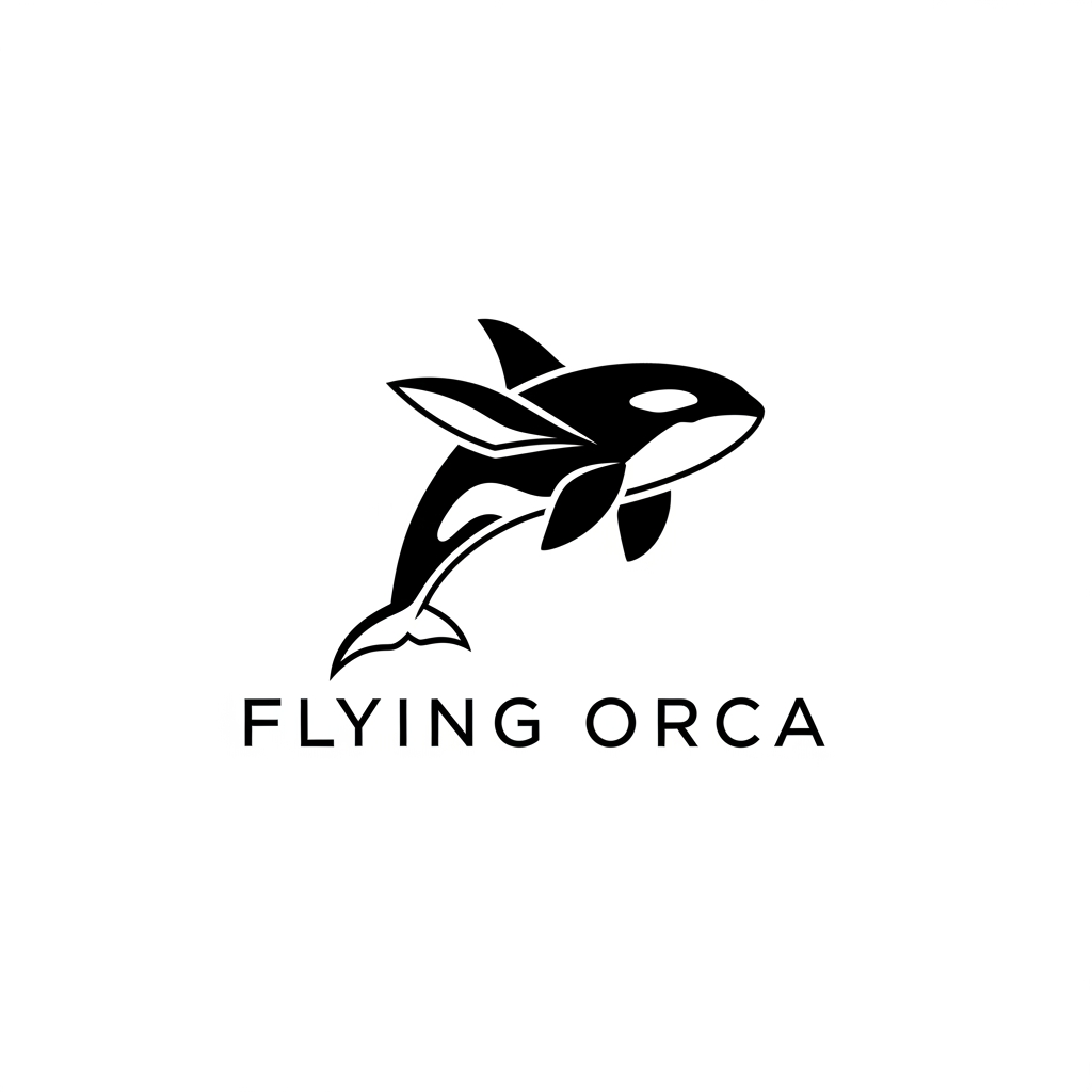 AI Design for i wanted to create a llogo for a clothing brand, basically they sell just black and white t-shirt only for corporate purposes. The brand name in Flying Orca, so i need a logo related to Orca only and it should be towards orca only, maybe a geometric shape logo or somethinf unique, make it o premium side
more premium option minimal