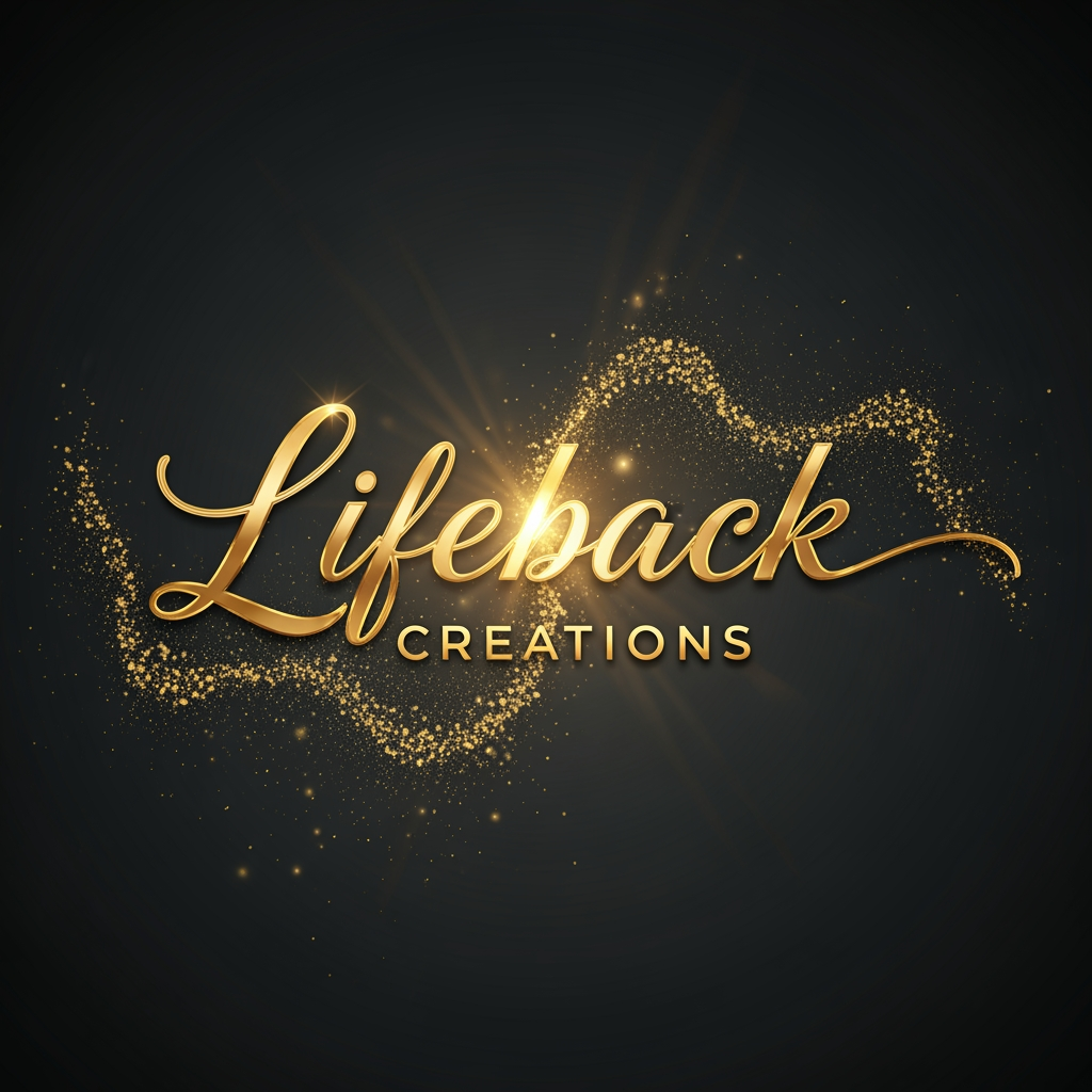 AI Design for Name of the photography brand is Lifeback Creations , Make a logo with golden shine particles or theme