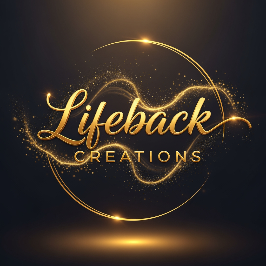 AI Design for Name of the photography brand is Lifeback Creations , Make a logo with golden shine particles or theme