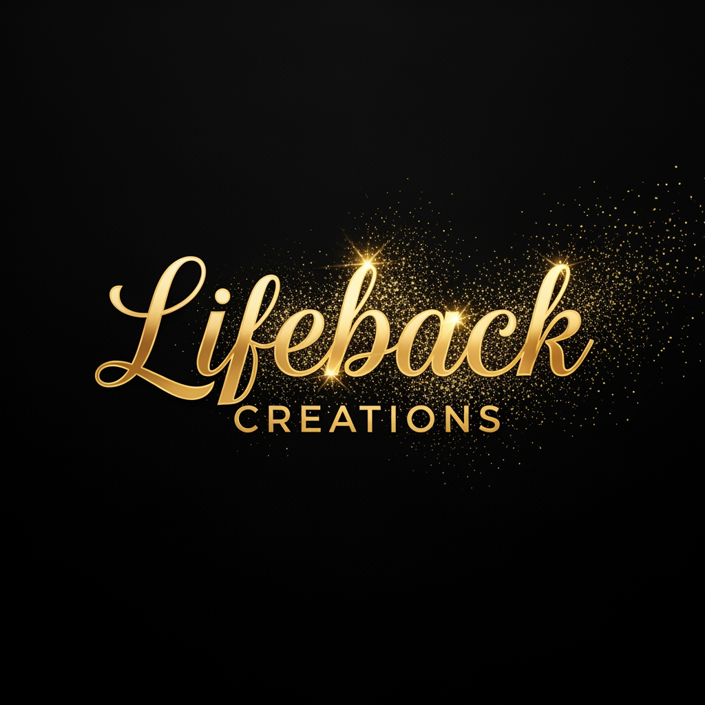 AI Design for Name of the photography brand is Lifeback Creations , Make a logo with golden shine particles or theme