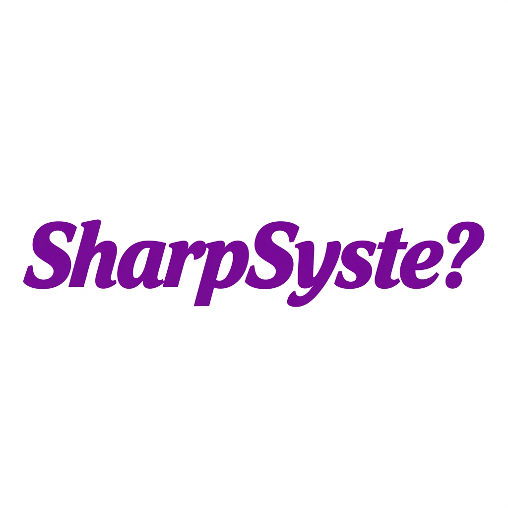 AI Design for I want a text Only Logo the text should be connected adn balzingly Good the naem is SharpSyste?>?? I want simpel Purple please simpel ettx no effetcs just bidly italic connection no italic ewll bundy
