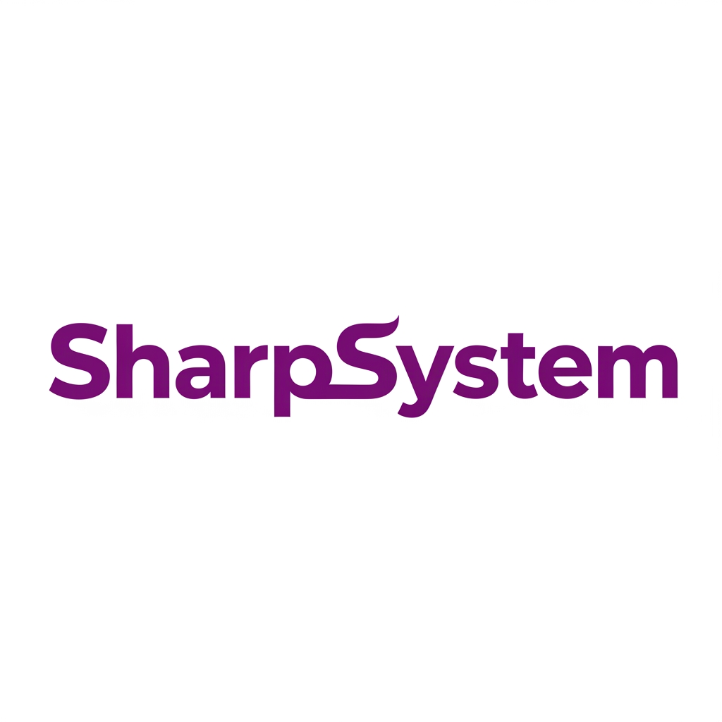 AI Design for I want a text Only Logo the text should be connected adn balzingly Good the naem is SharpSyste?>?? I want simpel Purple please simpel ettx no effetcs just bidly italic connection no italic ewll bundy "SharpSystem" The text should eb connected to each other like the last ray of S conecnts to satrt writign h