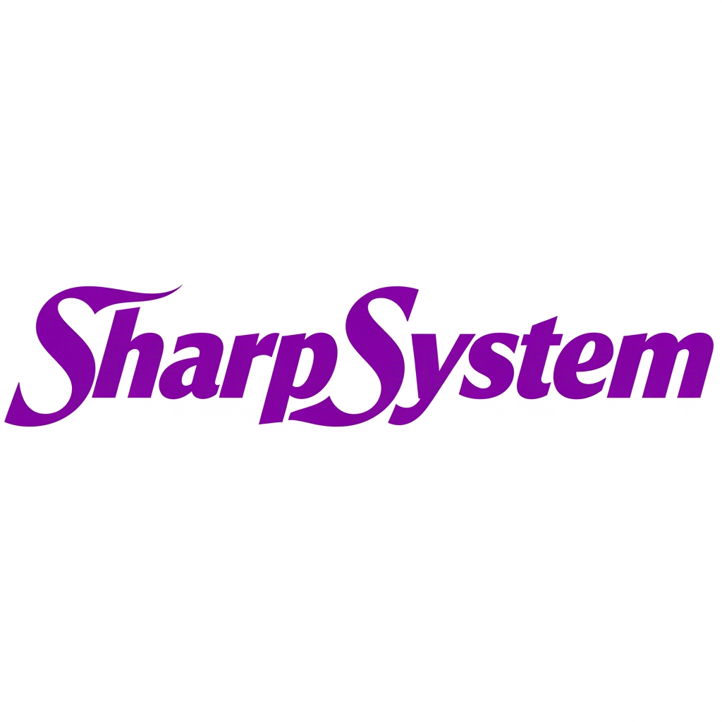 AI Design for I want a text Only Logo the text should be connected adn balzingly Good the naem is SharpSyste?>?? I want simpel Purple please simpel ettx no effetcs just bidly italic connection no italic ewll bundy "SharpSystem" The text should eb connected to each other like the last ray of S conecnts to satrt writign h