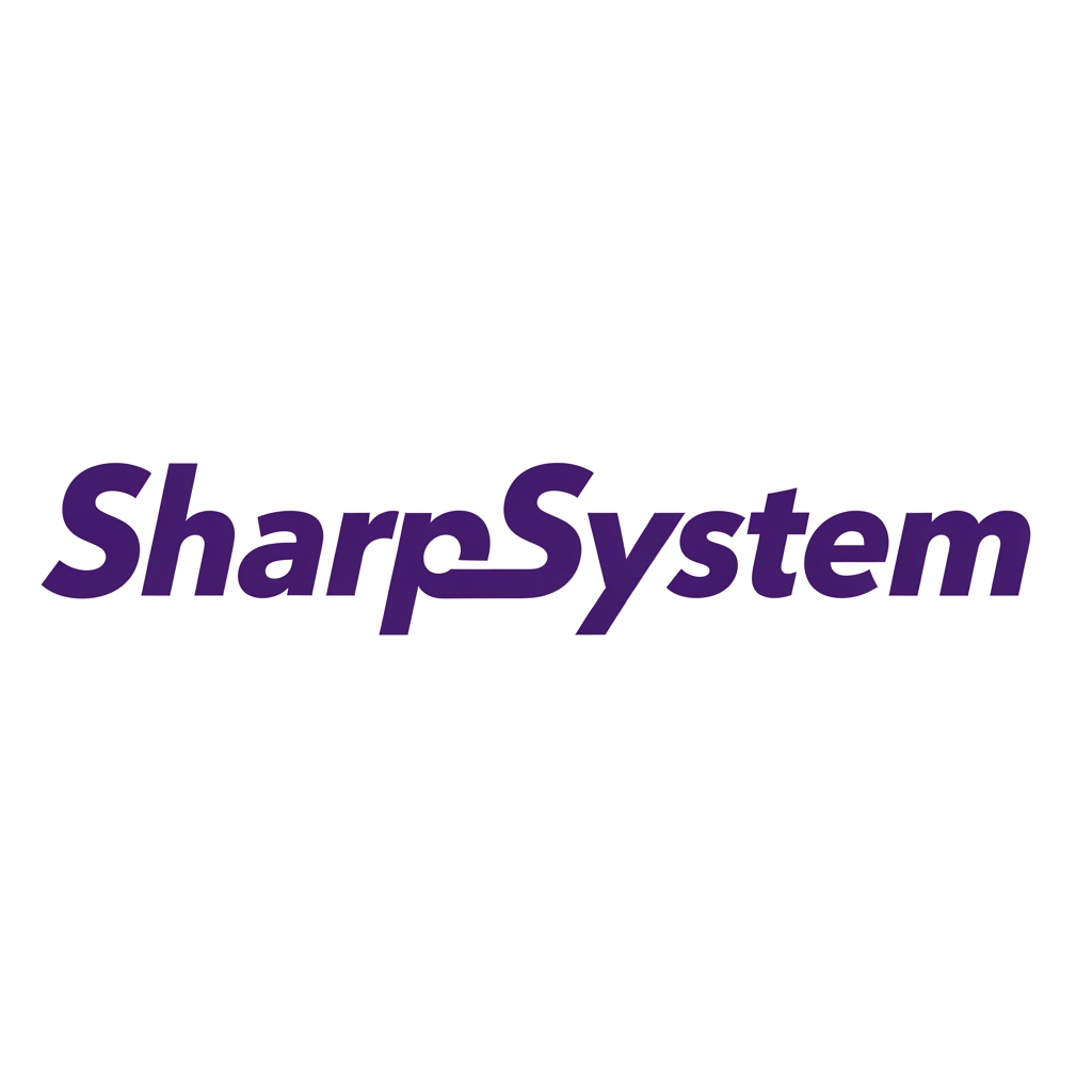 AI Design for I want a text Only Logo the text should be connected adn balzingly Good the naem is SharpSyste?>?? I want simpel Purple please simpel ettx no effetcs just bidly italic connection no italic ewll bundy "SharpSystem" The text should eb connected to each other like the last ray of S conecnts to satrt writign h