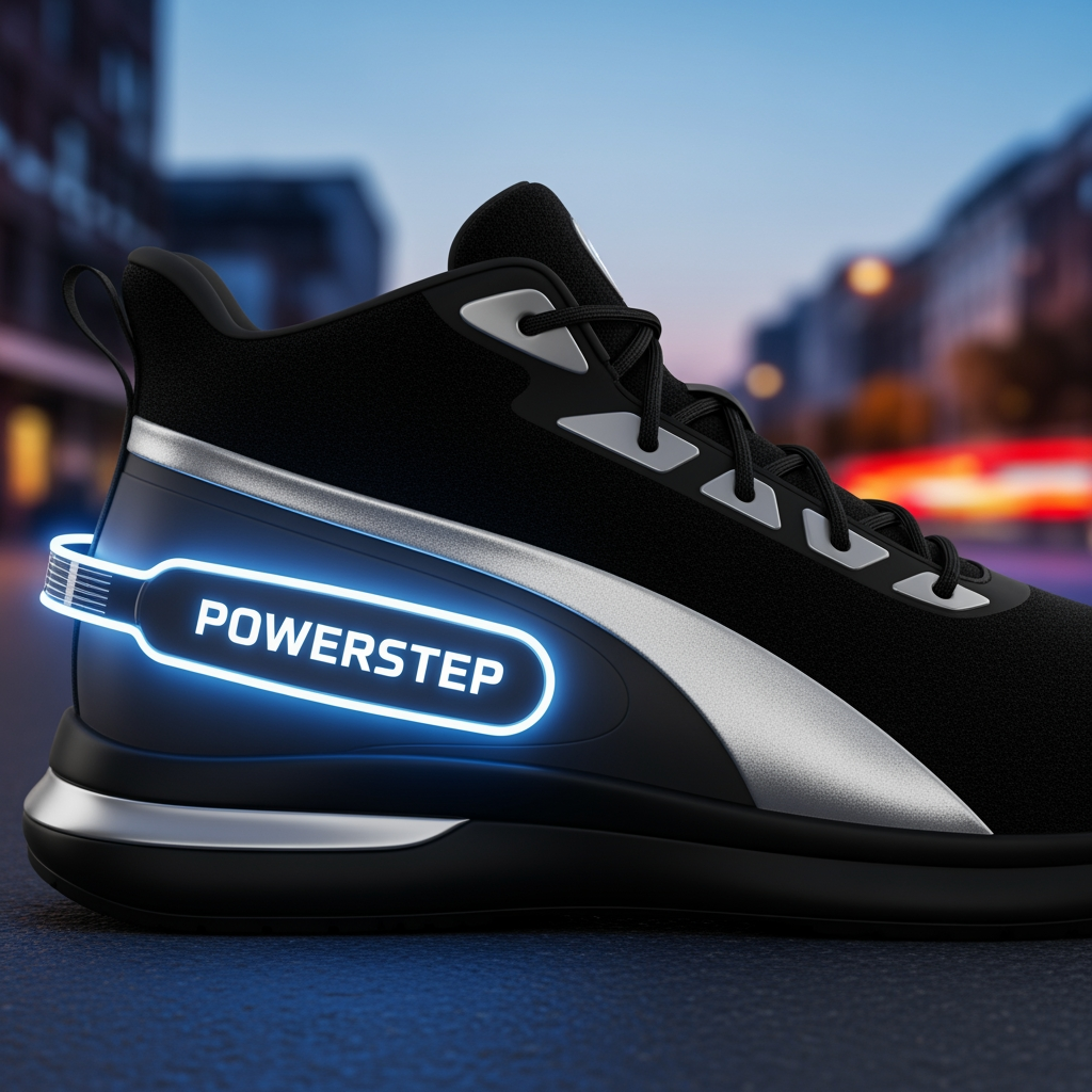 AI Design for powerstep (my brand name) in it a shoe with an electric sign on it