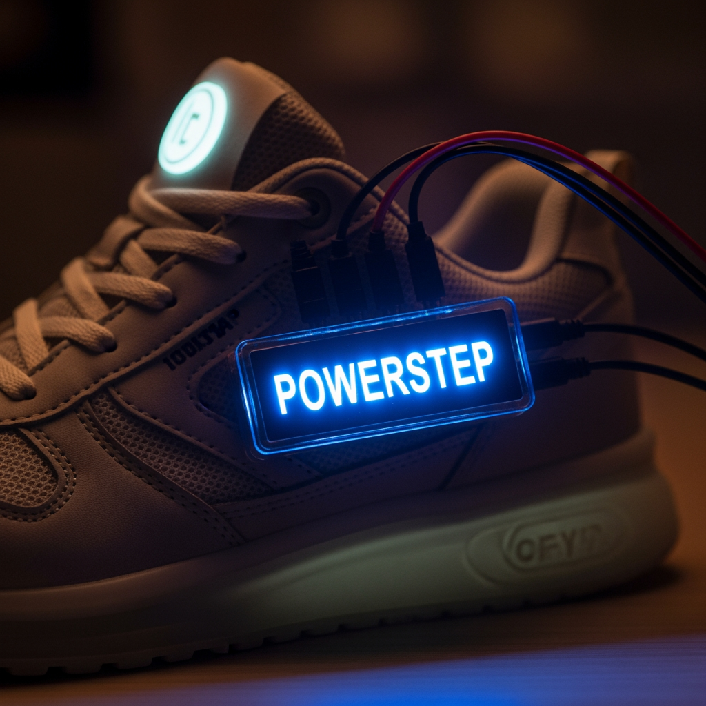 AI Design for powerstep (my brand name) in it a shoe with an electric sign on it