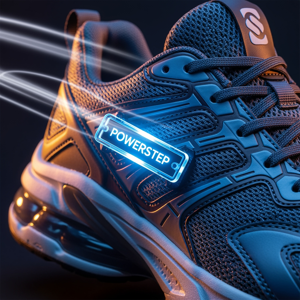 AI Design for powerstep (my brand name) in it a shoe with an electric sign on it