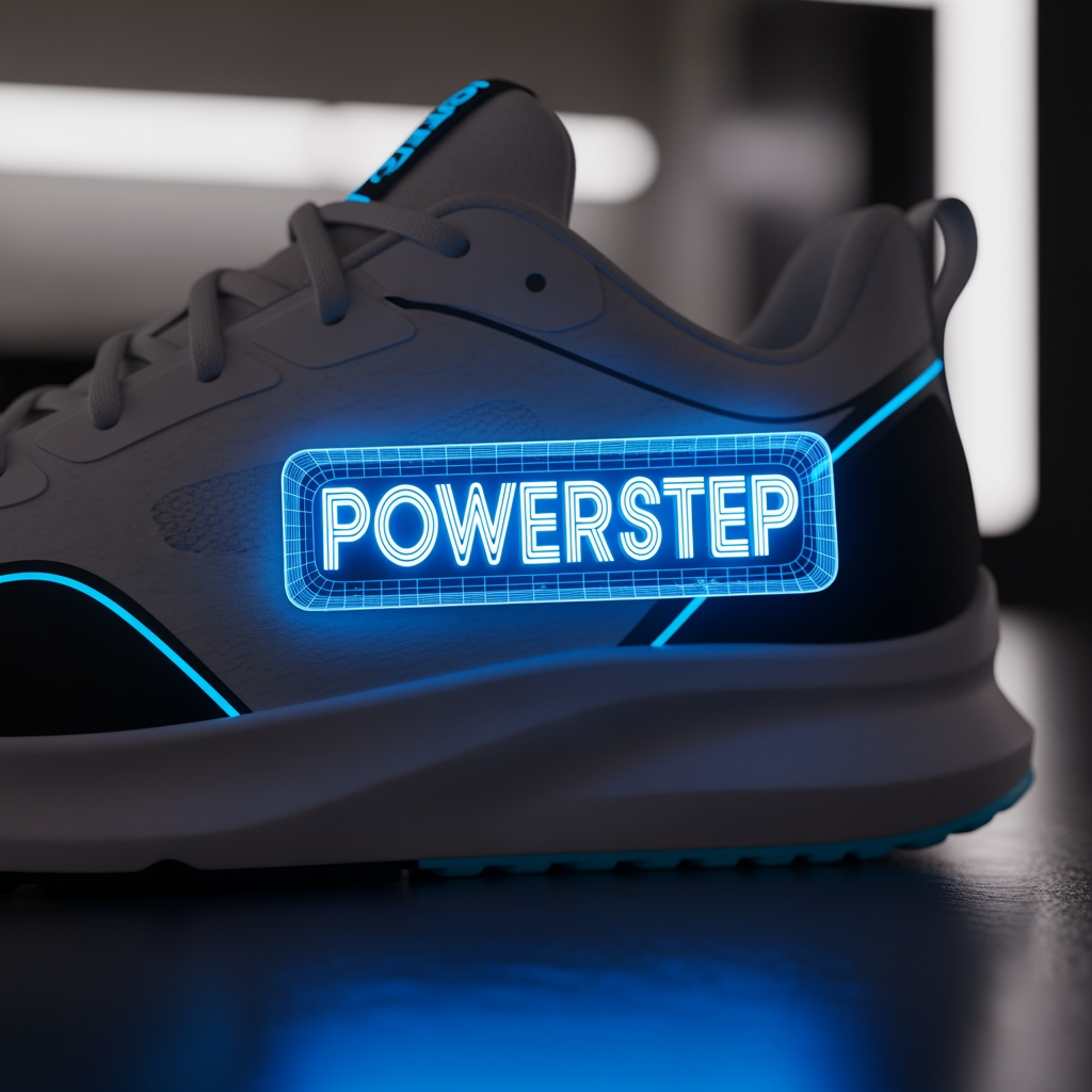 AI Design for powerstep (my brand name) in it a shoe with an electric sign on it