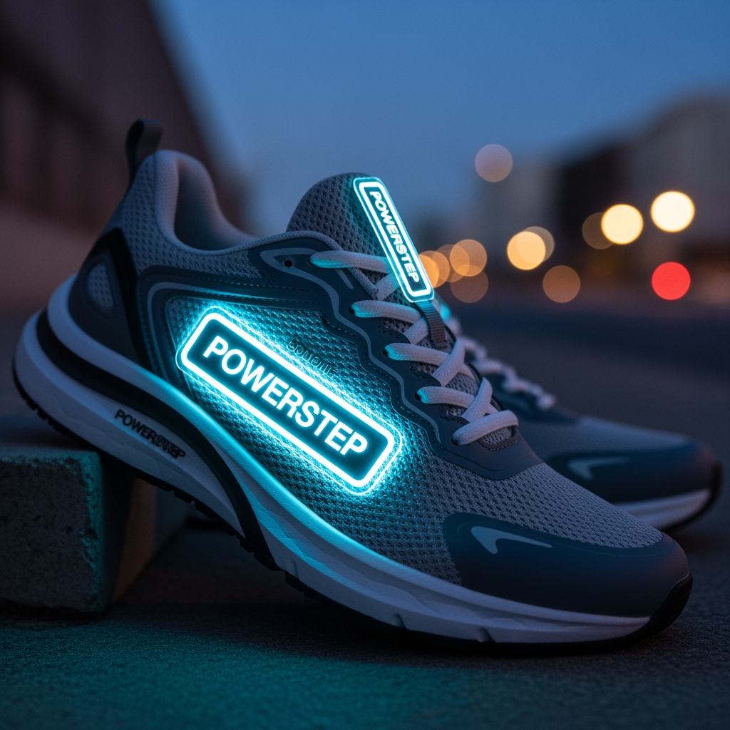 AI Design for powerstep (my brand name) in it a shoe with an electric sign on it