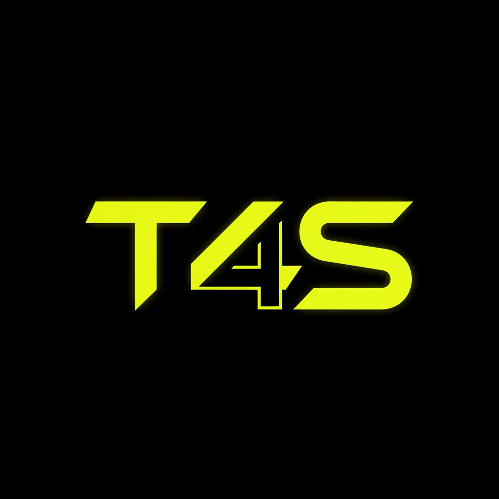 AI Design for mi crei un logo, per un azienda informatia, in stile futuristico, l'azienda si chiama T4S, e mi hanno chiesto il rebranding, loro volvano per il logo la base nea dello sfondo e il logo giallo fluo. Un idea mantenendo sempre questo stile, era quelli di creare un logo dove la T-S si sovrapponevano un pochino e in negativo si leggeva il 4. Poi fai tu e dammi diverse opzioni.