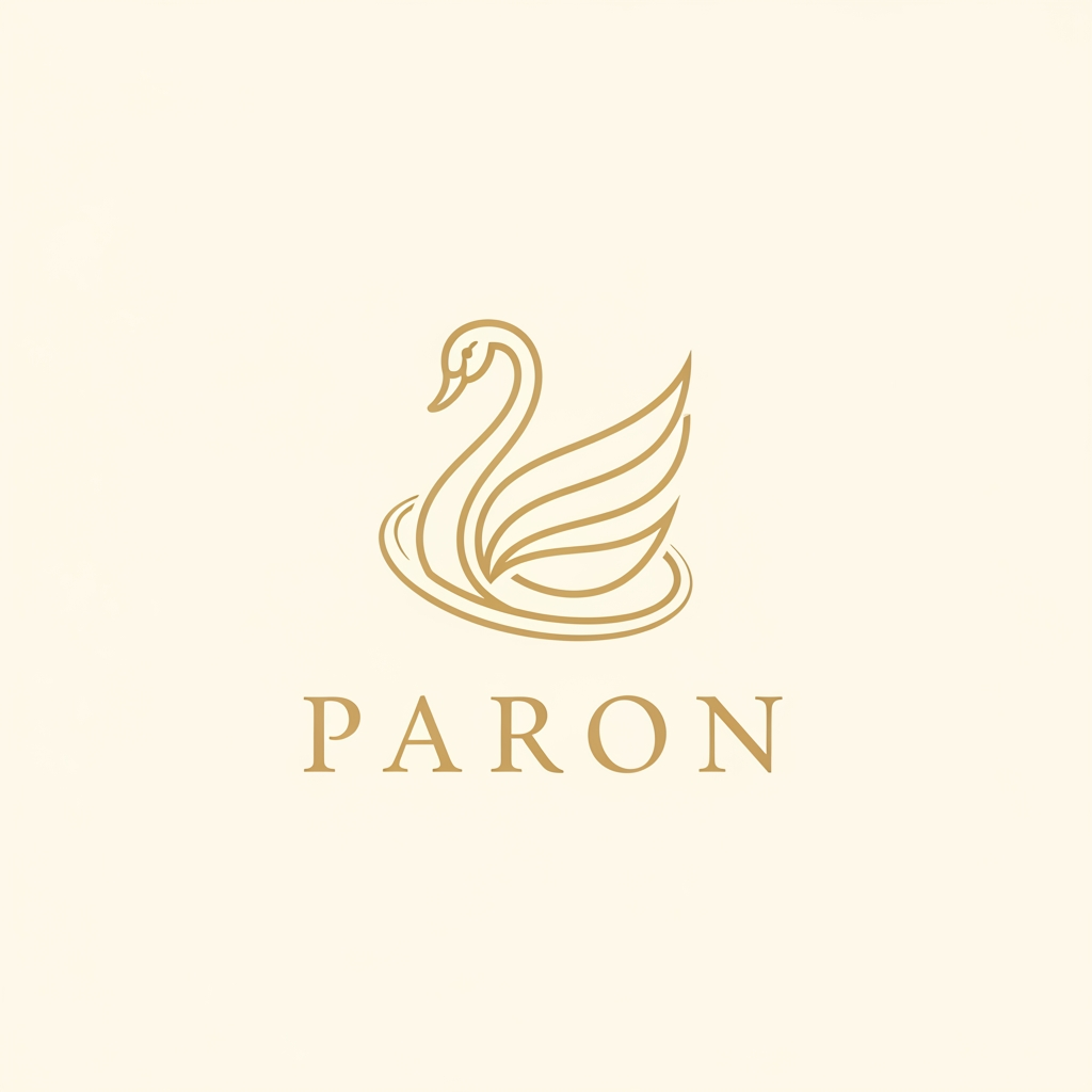 AI Design for Design a premium, minimalist luxury jewellery logo for a brand named PARON.

Place an elegant abstract swan symbol above the wordmark. The swan should be inspired by a Rajhans (Hamsa) and constructed using clean, flowing curves with balanced symmetry. Reduce the overall size and visual weight of the swan symbol by 20% compared to a typical luxury logo, making it feel refined, understated, and sophisticated rather than dominant.

The swan should be enclosed within a subtle circular flow, creating a sense of completeness, harmony, and timeless mastery. Avoid excessive feathers, facets, stars, gemstones, ornaments, gradients, shadows, glows, 3D effects, metallic textures, or decorative embellishments.

The logo must feel:

Timeless
Noble
Premium
Effortlessly elegant
Inspired by heritage craftsmanship
Suitable for a high-end jewellery house

Use a flat 2D vector style with crisp lines and perfect proportions. Maintain generous negative space and a strong luxury aesthetic similar to world-class jewellery maisons.

The brand name PARON should appear below the symbol in Erial font (exact font), with refined letter spacing and balanced proportions. The typography should be clean, minimal, and luxurious.

Colour palette:

Soft royal gold symbol
Warm champagne gold typography
Ivory or off-white background

No mockups, no business cards, no packaging, no watermark, no textures. Present only the logo on a clean background.

Style Keywords: Minimal luxury, fine jewellery, royal elegance, Rajhans symbolism, noble mastery, heritage craftsmanship, premium branding, flat vector logo, understated sophistication.