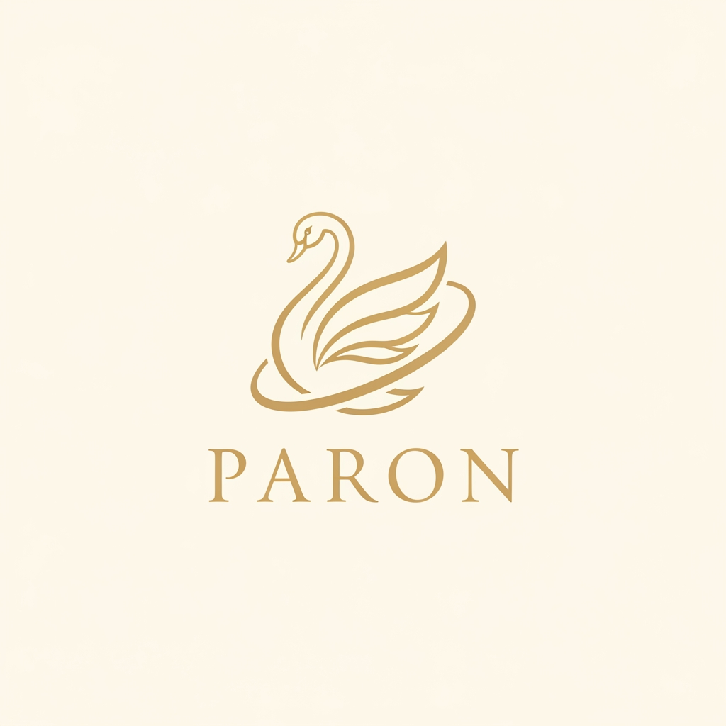 AI Design for Design a premium, minimalist luxury jewellery logo for a brand named PARON.

Place an elegant abstract swan symbol above the wordmark. The swan should be inspired by a Rajhans (Hamsa) and constructed using clean, flowing curves with balanced symmetry. Reduce the overall size and visual weight of the swan symbol by 20% compared to a typical luxury logo, making it feel refined, understated, and sophisticated rather than dominant.

The swan should be enclosed within a subtle circular flow, creating a sense of completeness, harmony, and timeless mastery. Avoid excessive feathers, facets, stars, gemstones, ornaments, gradients, shadows, glows, 3D effects, metallic textures, or decorative embellishments.

The logo must feel:

Timeless
Noble
Premium
Effortlessly elegant
Inspired by heritage craftsmanship
Suitable for a high-end jewellery house

Use a flat 2D vector style with crisp lines and perfect proportions. Maintain generous negative space and a strong luxury aesthetic similar to world-class jewellery maisons.

The brand name PARON should appear below the symbol in Erial font (exact font), with refined letter spacing and balanced proportions. The typography should be clean, minimal, and luxurious.

Colour palette:

Soft royal gold symbol
Warm champagne gold typography
Ivory or off-white background

No mockups, no business cards, no packaging, no watermark, no textures. Present only the logo on a clean background.

Style Keywords: Minimal luxury, fine jewellery, royal elegance, Rajhans symbolism, noble mastery, heritage craftsmanship, premium branding, flat vector logo, understated sophistication.