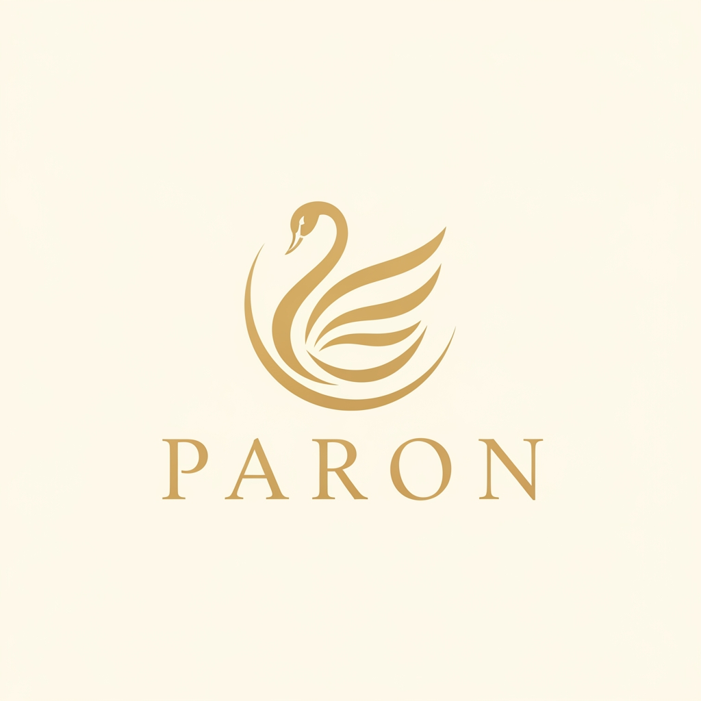 AI Design for Design a premium, minimalist luxury jewellery logo for a brand named PARON.

Place an elegant abstract swan symbol above the wordmark. The swan should be inspired by a Rajhans (Hamsa) and constructed using clean, flowing curves with balanced symmetry. Reduce the overall size and visual weight of the swan symbol by 20% compared to a typical luxury logo, making it feel refined, understated, and sophisticated rather than dominant.

The swan should be enclosed within a subtle circular flow, creating a sense of completeness, harmony, and timeless mastery. Avoid excessive feathers, facets, stars, gemstones, ornaments, gradients, shadows, glows, 3D effects, metallic textures, or decorative embellishments.

The logo must feel:

Timeless
Noble
Premium
Effortlessly elegant
Inspired by heritage craftsmanship
Suitable for a high-end jewellery house

Use a flat 2D vector style with crisp lines and perfect proportions. Maintain generous negative space and a strong luxury aesthetic similar to world-class jewellery maisons.

The brand name PARON should appear below the symbol in Erial font (exact font), with refined letter spacing and balanced proportions. The typography should be clean, minimal, and luxurious.

Colour palette:

Soft royal gold symbol
Warm champagne gold typography
Ivory or off-white background

No mockups, no business cards, no packaging, no watermark, no textures. Present only the logo on a clean background.

Style Keywords: Minimal luxury, fine jewellery, royal elegance, Rajhans symbolism, noble mastery, heritage craftsmanship, premium branding, flat vector logo, understated sophistication.