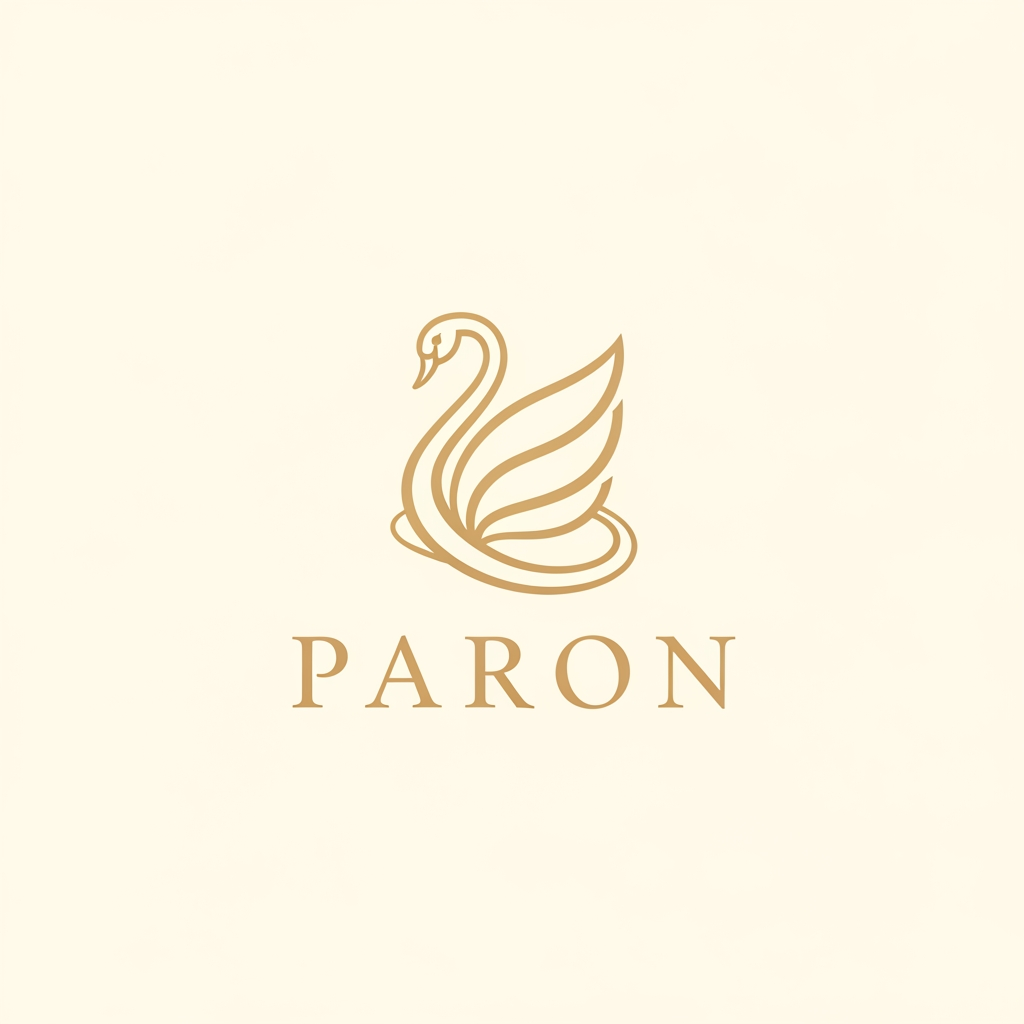 AI Design for Design a premium, minimalist luxury jewellery logo for a brand named PARON.

Place an elegant abstract swan symbol above the wordmark. The swan should be inspired by a Rajhans (Hamsa) and constructed using clean, flowing curves with balanced symmetry. Reduce the overall size and visual weight of the swan symbol by 20% compared to a typical luxury logo, making it feel refined, understated, and sophisticated rather than dominant.

The swan should be enclosed within a subtle circular flow, creating a sense of completeness, harmony, and timeless mastery. Avoid excessive feathers, facets, stars, gemstones, ornaments, gradients, shadows, glows, 3D effects, metallic textures, or decorative embellishments.

The logo must feel:

Timeless
Noble
Premium
Effortlessly elegant
Inspired by heritage craftsmanship
Suitable for a high-end jewellery house

Use a flat 2D vector style with crisp lines and perfect proportions. Maintain generous negative space and a strong luxury aesthetic similar to world-class jewellery maisons.

The brand name PARON should appear below the symbol in Erial font (exact font), with refined letter spacing and balanced proportions. The typography should be clean, minimal, and luxurious.

Colour palette:

Soft royal gold symbol
Warm champagne gold typography
Ivory or off-white background

No mockups, no business cards, no packaging, no watermark, no textures. Present only the logo on a clean background.

Style Keywords: Minimal luxury, fine jewellery, royal elegance, Rajhans symbolism, noble mastery, heritage craftsmanship, premium branding, flat vector logo, understated sophistication.