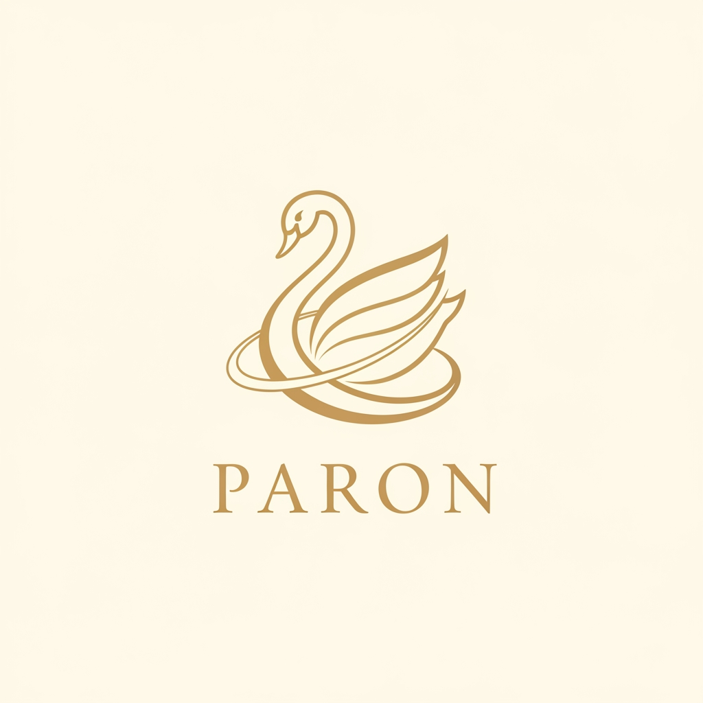 AI Design for Design a premium, minimalist luxury jewellery logo for a brand named PARON.

Place an elegant abstract swan symbol above the wordmark. The swan should be inspired by a Rajhans (Hamsa) and constructed using clean, flowing curves with balanced symmetry. Reduce the overall size and visual weight of the swan symbol by 20% compared to a typical luxury logo, making it feel refined, understated, and sophisticated rather than dominant.

The swan should be enclosed within a subtle circular flow, creating a sense of completeness, harmony, and timeless mastery. Avoid excessive feathers, facets, stars, gemstones, ornaments, gradients, shadows, glows, 3D effects, metallic textures, or decorative embellishments.

The logo must feel:

Timeless
Noble
Premium
Effortlessly elegant
Inspired by heritage craftsmanship
Suitable for a high-end jewellery house

Use a flat 2D vector style with crisp lines and perfect proportions. Maintain generous negative space and a strong luxury aesthetic similar to world-class jewellery maisons.

The brand name PARON should appear below the symbol in Erial font (exact font), with refined letter spacing and balanced proportions. The typography should be clean, minimal, and luxurious.

Colour palette:

Soft royal gold symbol
Warm champagne gold typography
Ivory or off-white background

No mockups, no business cards, no packaging, no watermark, no textures. Present only the logo on a clean background.

Style Keywords: Minimal luxury, fine jewellery, royal elegance, Rajhans symbolism, noble mastery, heritage craftsmanship, premium branding, flat vector logo, understated sophistication.