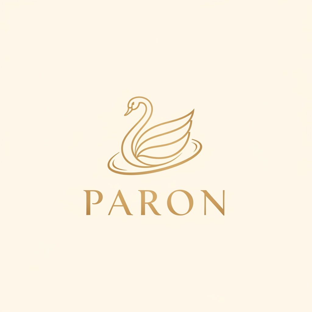 AI Design for Design a premium, minimalist luxury jewellery logo for a brand named PARON.

Place an elegant abstract swan symbol above the wordmark. The swan should be inspired by a Rajhans (Hamsa) and constructed using clean, flowing curves with balanced symmetry. Reduce the overall size and visual weight of the swan symbol by 20% compared to a typical luxury logo, making it feel refined, understated, and sophisticated rather than dominant.

The swan should be enclosed within a subtle circular flow, creating a sense of completeness, harmony, and timeless mastery. Avoid excessive feathers, facets, stars, gemstones, ornaments, gradients, shadows, glows, 3D effects, metallic textures, or decorative embellishments.

The logo must feel:

Timeless
Noble
Premium
Effortlessly elegant
Inspired by heritage craftsmanship
Suitable for a high-end jewellery house

Use a flat 2D vector style with crisp lines and perfect proportions. Maintain generous negative space and a strong luxury aesthetic similar to world-class jewellery maisons.

The brand name PARON should appear below the symbol in Erial font (exact font), with refined letter spacing and balanced proportions. The typography should be clean, minimal, and luxurious.

Colour palette:

Soft royal gold symbol
Warm champagne gold typography
Ivory or off-white background

No mockups, no business cards, no packaging, no watermark, no textures. Present only the logo on a clean background.

Style Keywords: Minimal luxury, fine jewellery, royal elegance, Rajhans symbolism, noble mastery, heritage craftsmanship, premium branding, flat vector logo, understated sophistication.