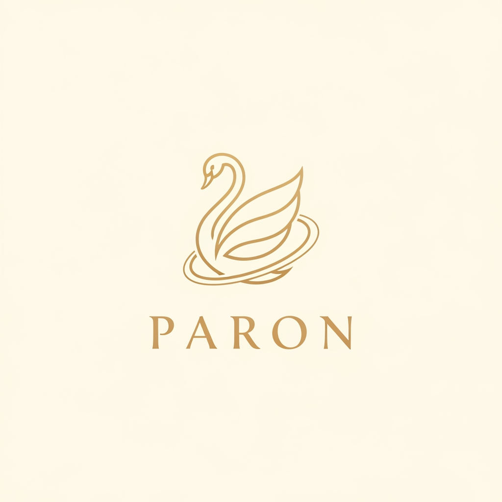 AI Design for Design a premium, minimalist luxury jewellery logo for a brand named PARON.

Place an elegant abstract swan symbol above the wordmark. The swan should be inspired by a Rajhans (Hamsa) and constructed using clean, flowing curves with balanced symmetry. Reduce the overall size and visual weight of the swan symbol by 20% compared to a typical luxury logo, making it feel refined, understated, and sophisticated rather than dominant.

The swan should be enclosed within a subtle circular flow, creating a sense of completeness, harmony, and timeless mastery. Avoid excessive feathers, facets, stars, gemstones, ornaments, gradients, shadows, glows, 3D effects, metallic textures, or decorative embellishments.

The logo must feel:

Timeless
Noble
Premium
Effortlessly elegant
Inspired by heritage craftsmanship
Suitable for a high-end jewellery house

Use a flat 2D vector style with crisp lines and perfect proportions. Maintain generous negative space and a strong luxury aesthetic similar to world-class jewellery maisons.

The brand name PARON should appear below the symbol in Erial font (exact font), with refined letter spacing and balanced proportions. The typography should be clean, minimal, and luxurious.

Colour palette:

Soft royal gold symbol
Warm champagne gold typography
Ivory or off-white background

No mockups, no business cards, no packaging, no watermark, no textures. Present only the logo on a clean background.

Style Keywords: Minimal luxury, fine jewellery, royal elegance, Rajhans symbolism, noble mastery, heritage craftsmanship, premium branding, flat vector logo, understated sophistication.