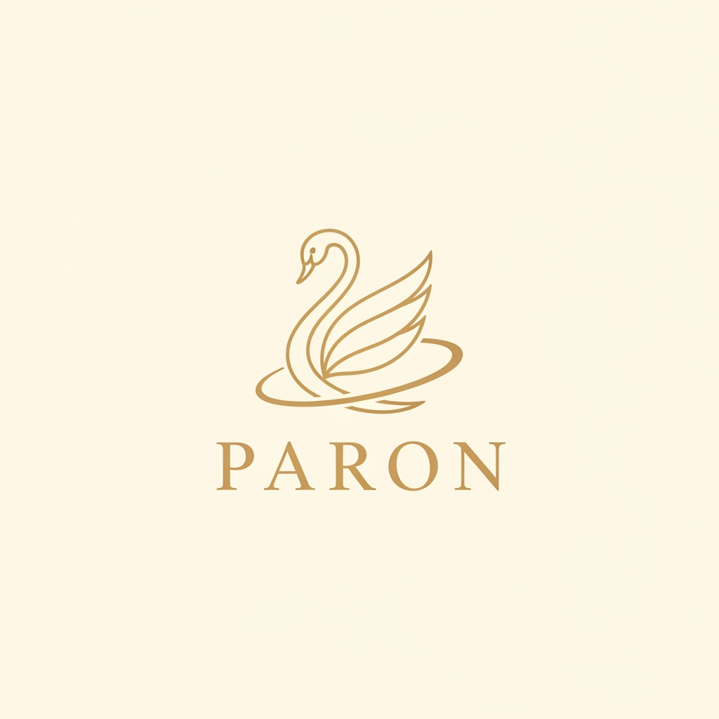 AI Design for Design a premium, minimalist luxury jewellery logo for a brand named PARON.

Place an elegant abstract swan symbol above the wordmark. The swan should be inspired by a Rajhans (Hamsa) and constructed using clean, flowing curves with balanced symmetry. Reduce the overall size and visual weight of the swan symbol by 20% compared to a typical luxury logo, making it feel refined, understated, and sophisticated rather than dominant.

The swan should be enclosed within a subtle circular flow, creating a sense of completeness, harmony, and timeless mastery. Avoid excessive feathers, facets, stars, gemstones, ornaments, gradients, shadows, glows, 3D effects, metallic textures, or decorative embellishments.

The logo must feel:

Timeless
Noble
Premium
Effortlessly elegant
Inspired by heritage craftsmanship
Suitable for a high-end jewellery house

Use a flat 2D vector style with crisp lines and perfect proportions. Maintain generous negative space and a strong luxury aesthetic similar to world-class jewellery maisons.

The brand name PARON should appear below the symbol in Erial font (exact font), with refined letter spacing and balanced proportions. The typography should be clean, minimal, and luxurious.

Colour palette:

Soft royal gold symbol
Warm champagne gold typography
Ivory or off-white background

No mockups, no business cards, no packaging, no watermark, no textures. Present only the logo on a clean background.

Style Keywords: Minimal luxury, fine jewellery, royal elegance, Rajhans symbolism, noble mastery, heritage craftsmanship, premium branding, flat vector logo, understated sophistication.