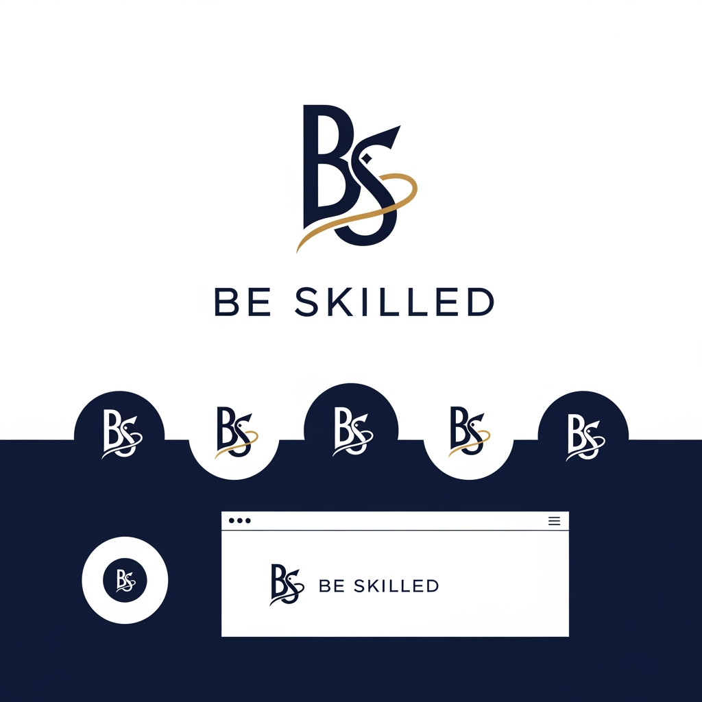AI Design for Design a luxury corporate brand identity for "BE SKILLED", a leadership development, communication training, and executive learning company. The logo should feel as premium as Harvard Business Review, McKinsey, TED, and Forbes. Avoid all educational clichés, speech bubbles, books, graduation caps, growth arrows, and people icons. Focus on sophisticated typography, executive presence, timeless elegance, trust, authority, and transformation. Use a minimalist wordmark or subtle monogram with hidden meaning. The logo should look equally impressive on a keynote stage, a CEO training deck, a LinkedIn banner, and a corporate proposal. Use charcoal black and ivory or midnight blue and platinum. The overall impression should be premium, intelligent, powerful, and globally credible.

Use the uploaded logo as inspiration, but redesign it into a premium corporate brand identity.



Brand Name: Be Skilled



Keep:

* The BS monogram concept

* Premium navy blue brand color



Improve:



* Modernize the typography

* Make the logo suitable for corporate learning, leadership development, communication training, and professional coaching

* Increase readability at small sizes

* Create a stronger visual balance between B and S

* Make the logo feel global, premium, and trustworthy



Design Style:



* Minimalist

* Luxury corporate

* Clean geometric forms

* High-end consulting firm aesthetics

* Timeless and scalable



Visual Concepts:



* Communication

* Leadership

* Growth

* Learning

* Human development

* Transformation



Typography:



* Modern sans-serif

* Premium corporate feel

* Similar quality to Deloitte, LinkedIn Learning, TED, McKinsey, Harvard Business Review



Color Palette:



* Deep Navy Blue (#071B4A)

* Gold Accent (#D4A017)

* White



Deliver:



1. Premium monogram logo

2. Full logo with company name

3. Watermark version

4. LinkedIn profile version

5. Website header version

6. Black and white version



Avoid:



* Script fonts

* Graduation caps

* Generic handshake icons

* Cartoon elements

* Stock training symbols

I am into category of Ed tech soft skill make it accordingly strong catchy logo design

The final logo should instantly communicate: Leadership. Communication. Growth.- dont need to mention these 3 words in the logo, it should be evident with the logo itself