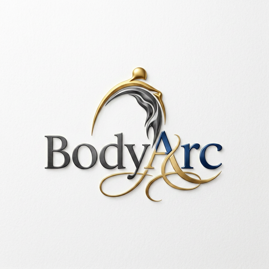 AI Design for give me a simple and classy or attractive logo with name of BodyArc more make it attractive no that much simple the back ground is must be white change text color