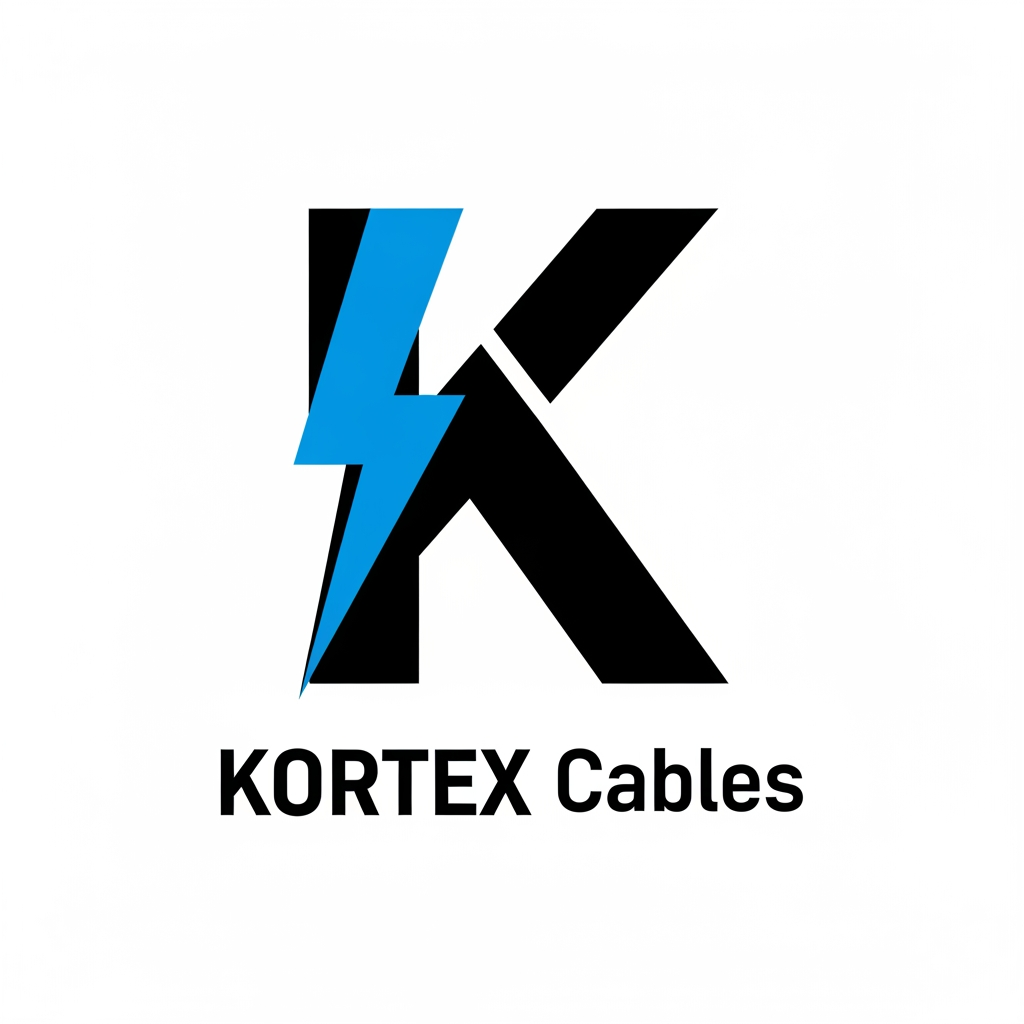AI Design for i need a logo for KORTEX Cables, 
Design a bold, modern capital letter K for an electrical cable brand. The left vertical stroke of the K transforms into a sharp lightning bolt extending downward. The upper and lower arms are thick geometric shapes with clean angular cuts. Minimalist vector style, strong industrial appearance, balanced proportions, flat design, no gradients, suitable for logo branding, scalable SVG-style artwork, professional electrical industry identity.