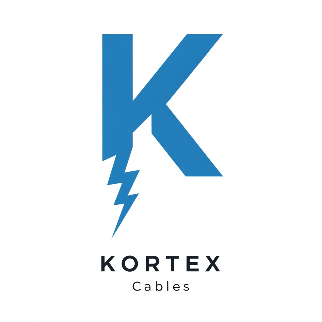 AI Design for i need a logo for KORTEX Cables, 
Design a bold, modern capital letter K for an electrical cable brand. The left vertical stroke of the K transforms into a sharp lightning bolt extending downward. The upper and lower arms are thick geometric shapes with clean angular cuts. Minimalist vector style, strong industrial appearance, balanced proportions, flat design, no gradients, suitable for logo branding, scalable SVG-style artwork, professional electrical industry identity.