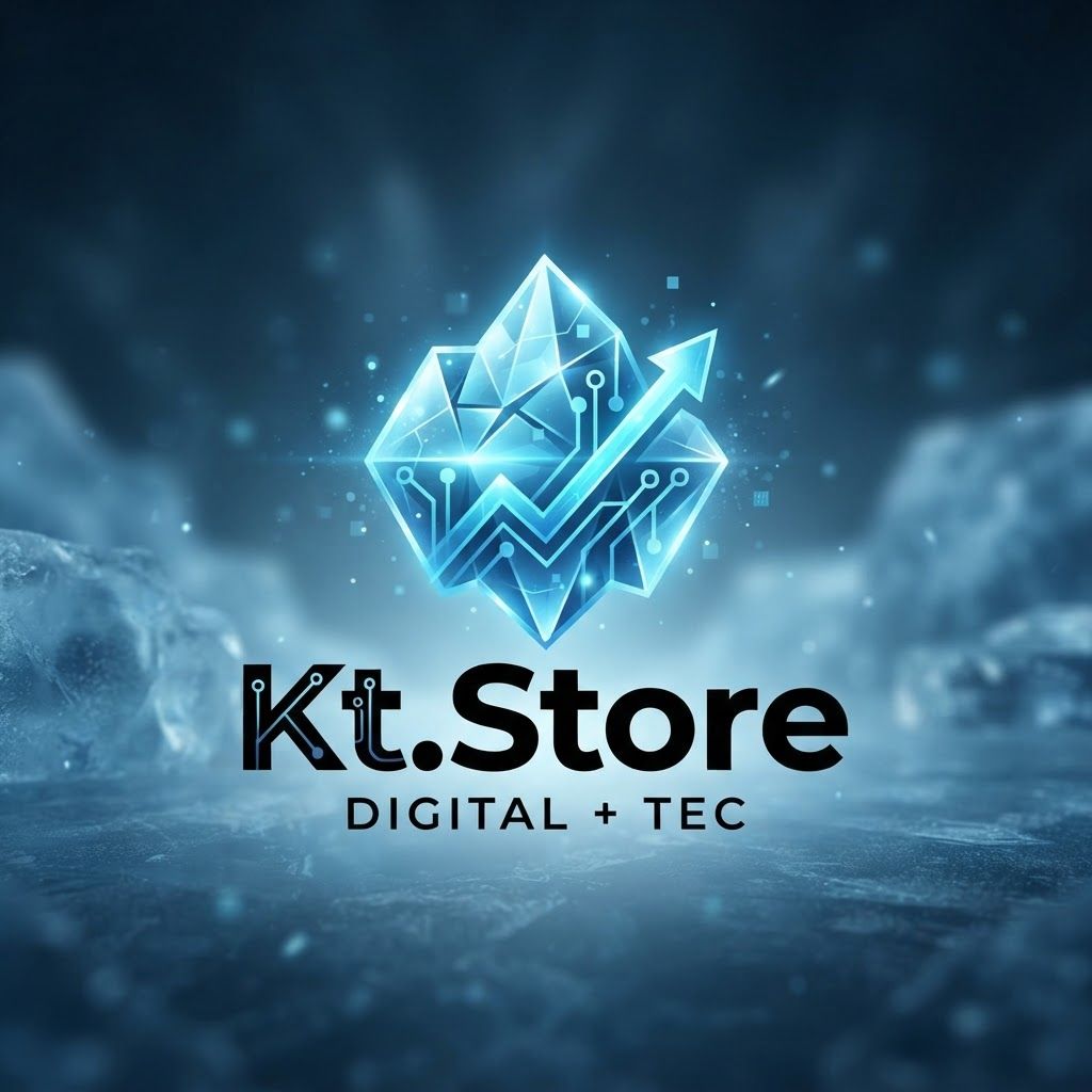 AI Design for Kt.Store name ka ek digital +tec jor kar ek unique glas effwest blue and font black ke sath ice berg logo gernet karo fast