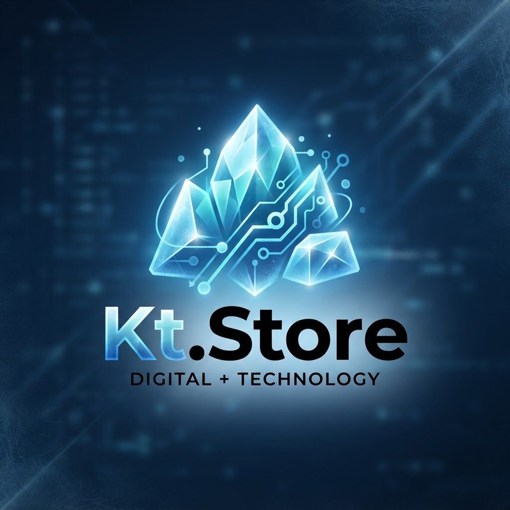 AI Design for Kt.Store name ka ek digital +tec jor kar ek unique glas effwest blue and font black ke sath ice berg logo gernet karo fast