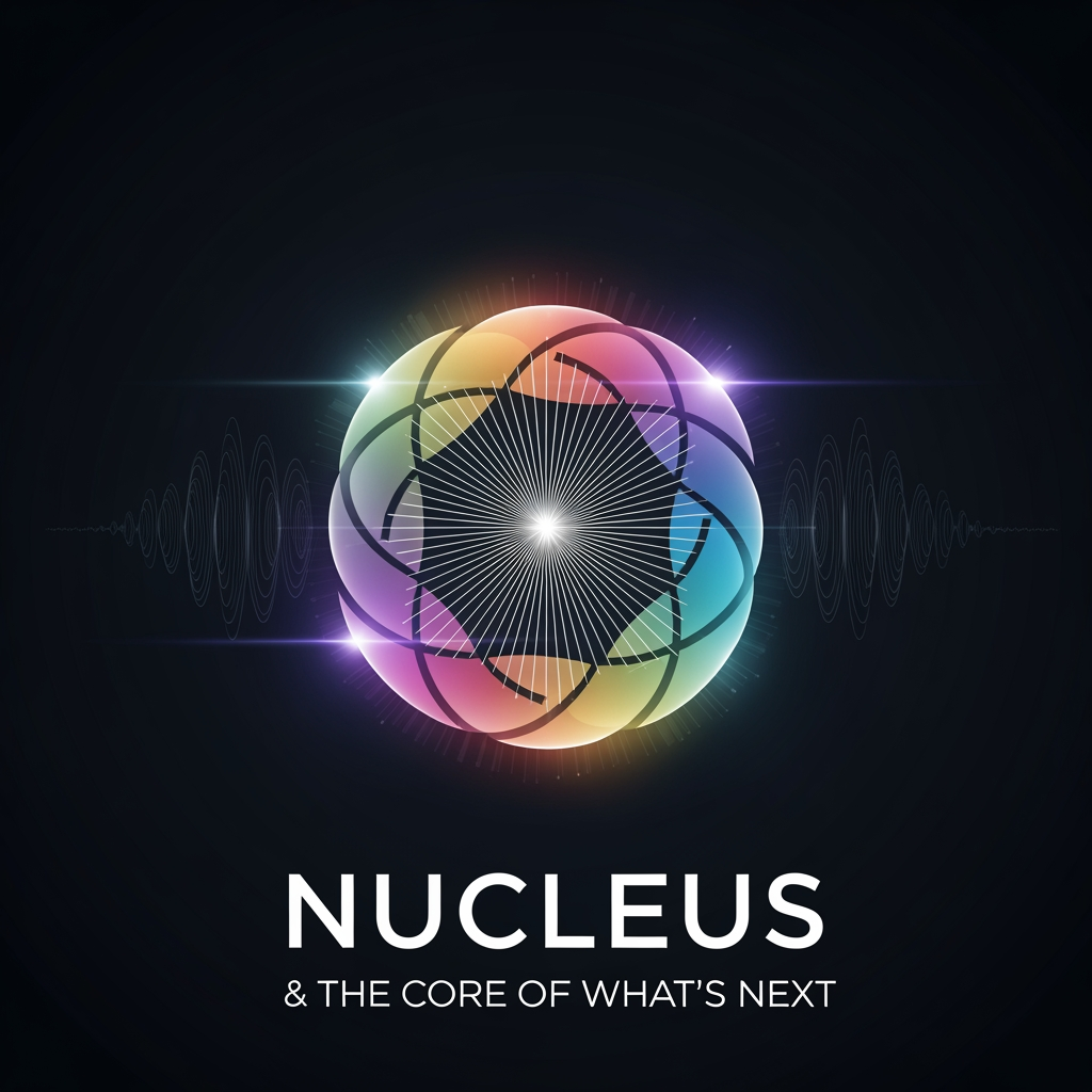 AI Design for title Nucleus and The Core of What's Next text andits for team engagement we would like to incorporate more dynamics to it "psychological safety, shared goals, clear roles, open communication, and mutual accountability. are the dynamic logos any other  without text in image Simple