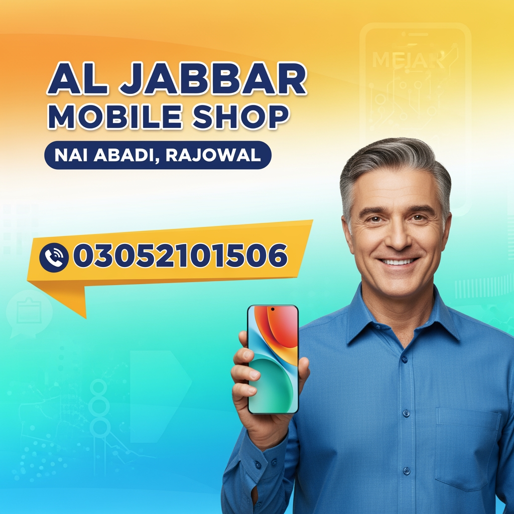 AI Design for aljabbar mobile shop nai abadi rajowal  03052101506 abdul jabbar ke barey si flax ben kr dao
