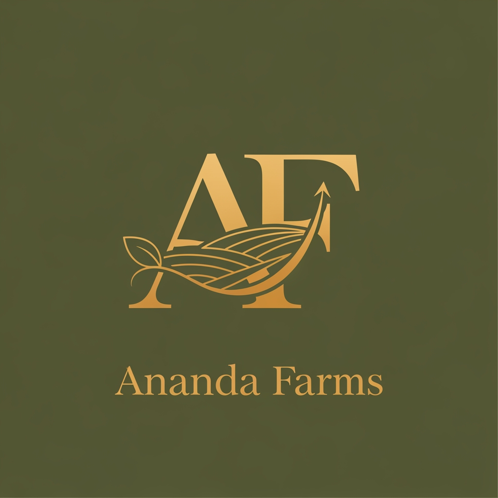 AI Design for premium farmhouses and exclusive farmland plots. The brand represents luxury, peace, nature, and long-term value.  Lettermark Design (AF) – A premium monogram using the initials AF (Ananda Farms). The logo should reflect: • Luxury farmhouse living • Natural farmland landscapes • Growth, prosperity, and peace • Premium investment value i want it to look more luxury color used are #69735b and #e3b255