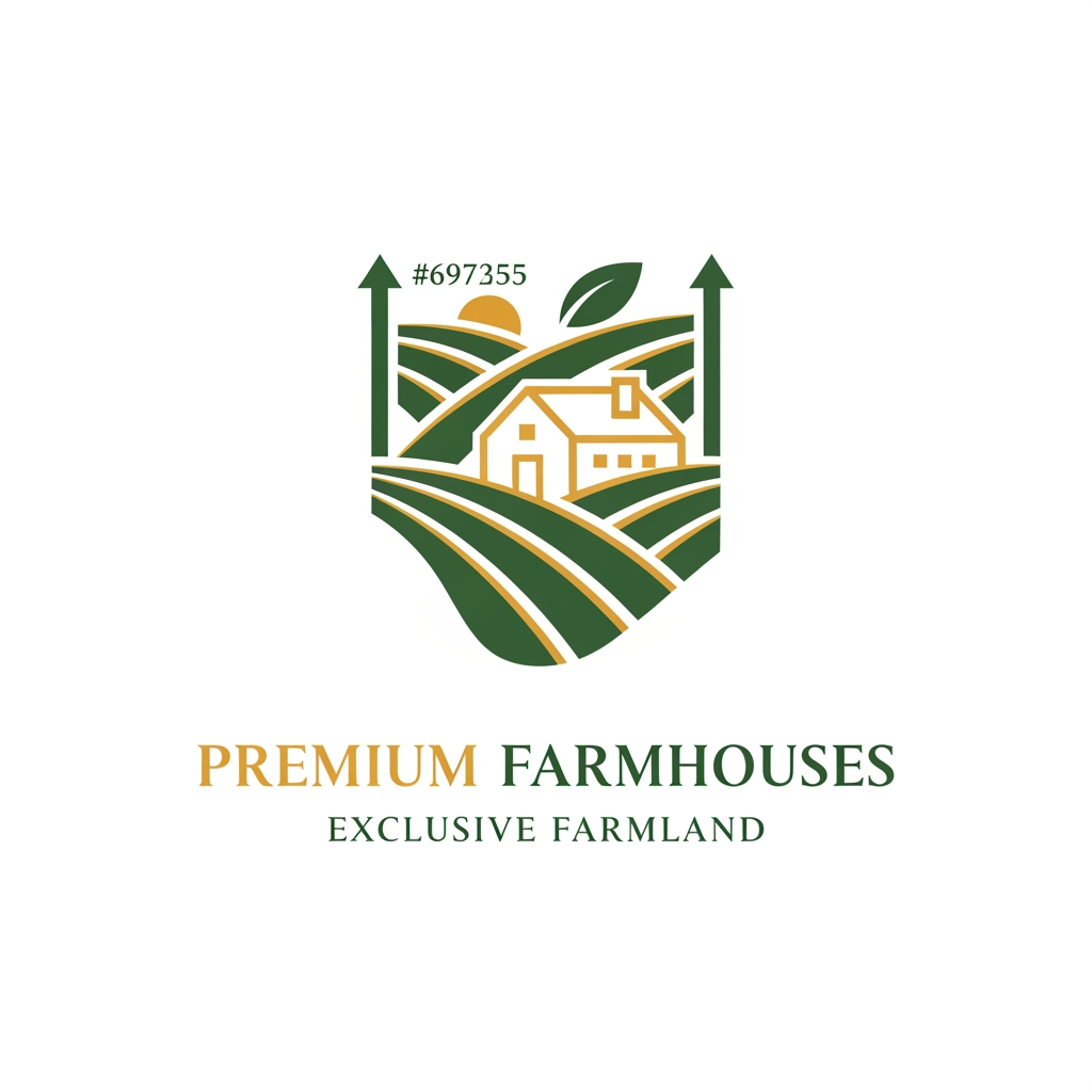 AI Design for premium farmhouses and exclusive farmland plots. The brand represents luxury, peace, nature, and long-term value. Icon-Based Design – Combining elements of farmland, farmhouse living, nature, or landscape.  The logo should reflect: • Luxury farmhouse living • Natural farmland landscapes • Growth, prosperity, and peace • Premium investment value i want it to look more luxury color used are #69735b and #e3b255
