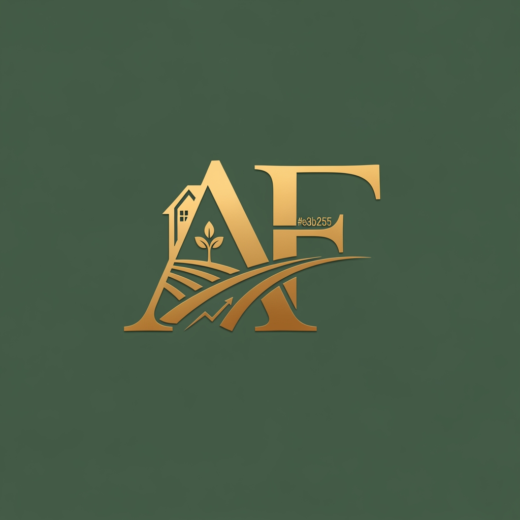 AI Design for premium farmhouses and exclusive farmland plots. The brand represents luxury, peace, nature, and long-term value.  Lettermark Design (AF) – A premium monogram using the initials AF (Ananda Farms). The logo should reflect: • Luxury farmhouse living • Natural farmland landscapes • Growth, prosperity, and peace • Premium investment value i want it to look more luxury color used are #69735b and #e3b255